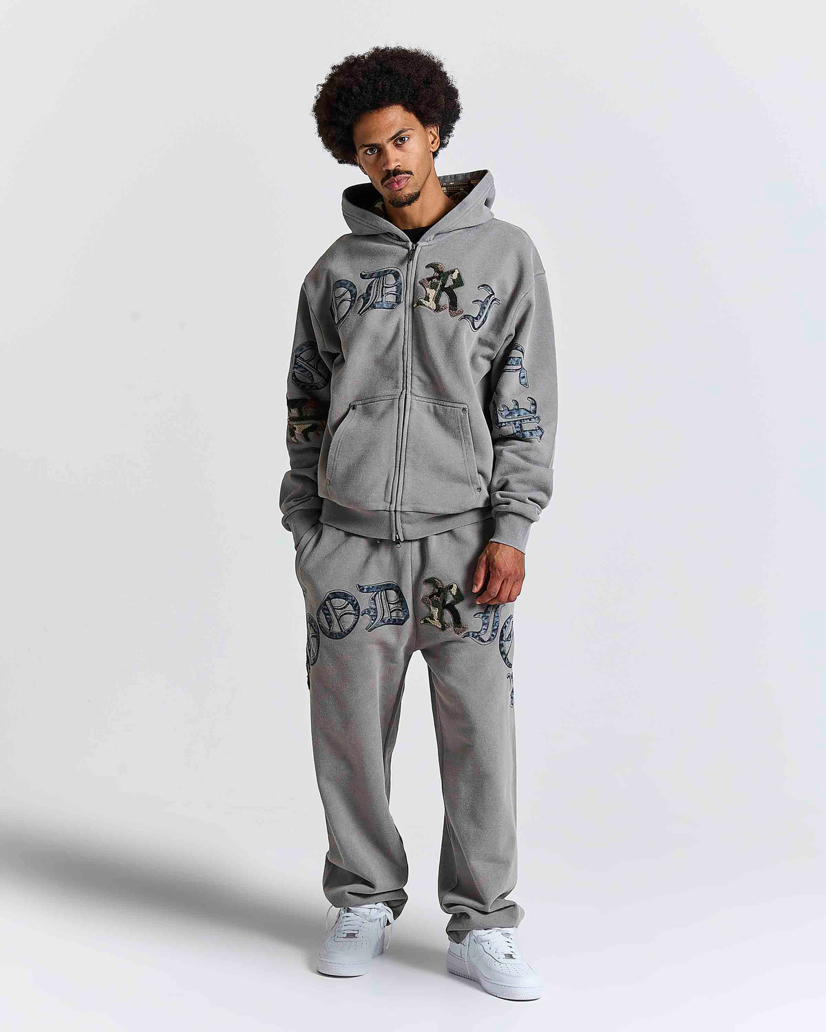 Inkfall Oversized Zip Hoodie - Grey/Black/Camo