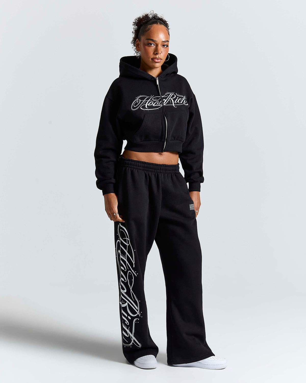 Solace Oversized Wide Leg Jogger - Black/Silver Rhinestone