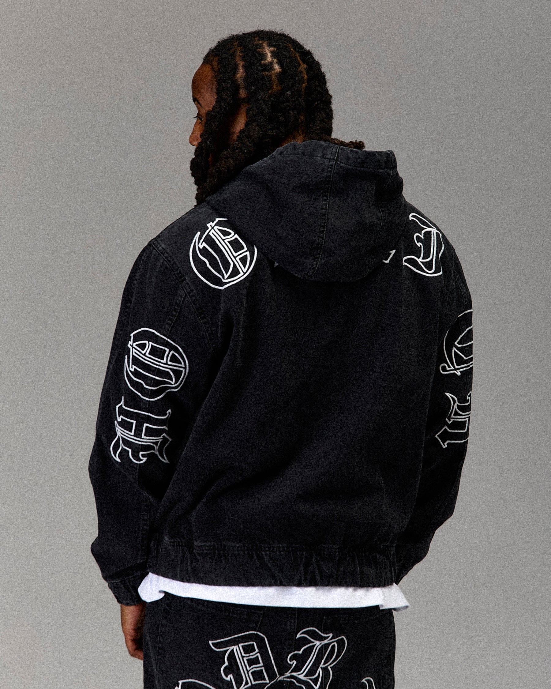 The Winner's Circle Denim Hooded Jacket - Black/White