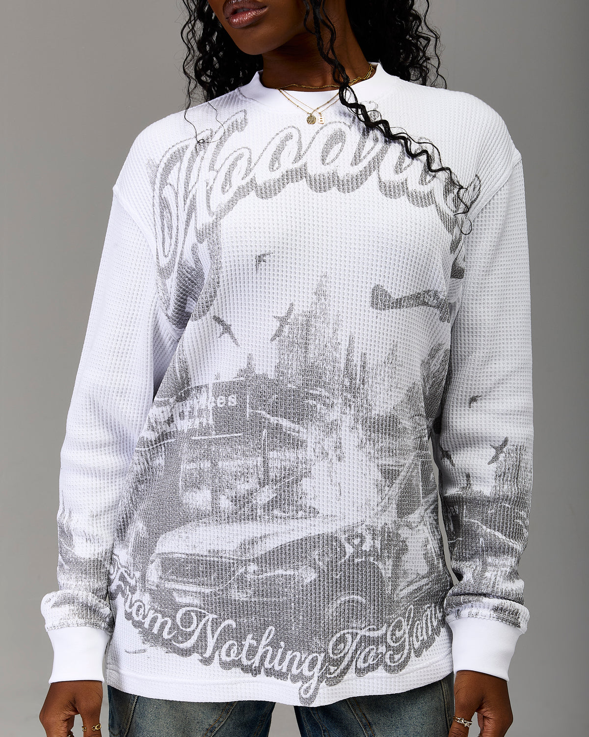 The Winner's Circle Oversized Long Sleeve T-Shirt - White/Grey