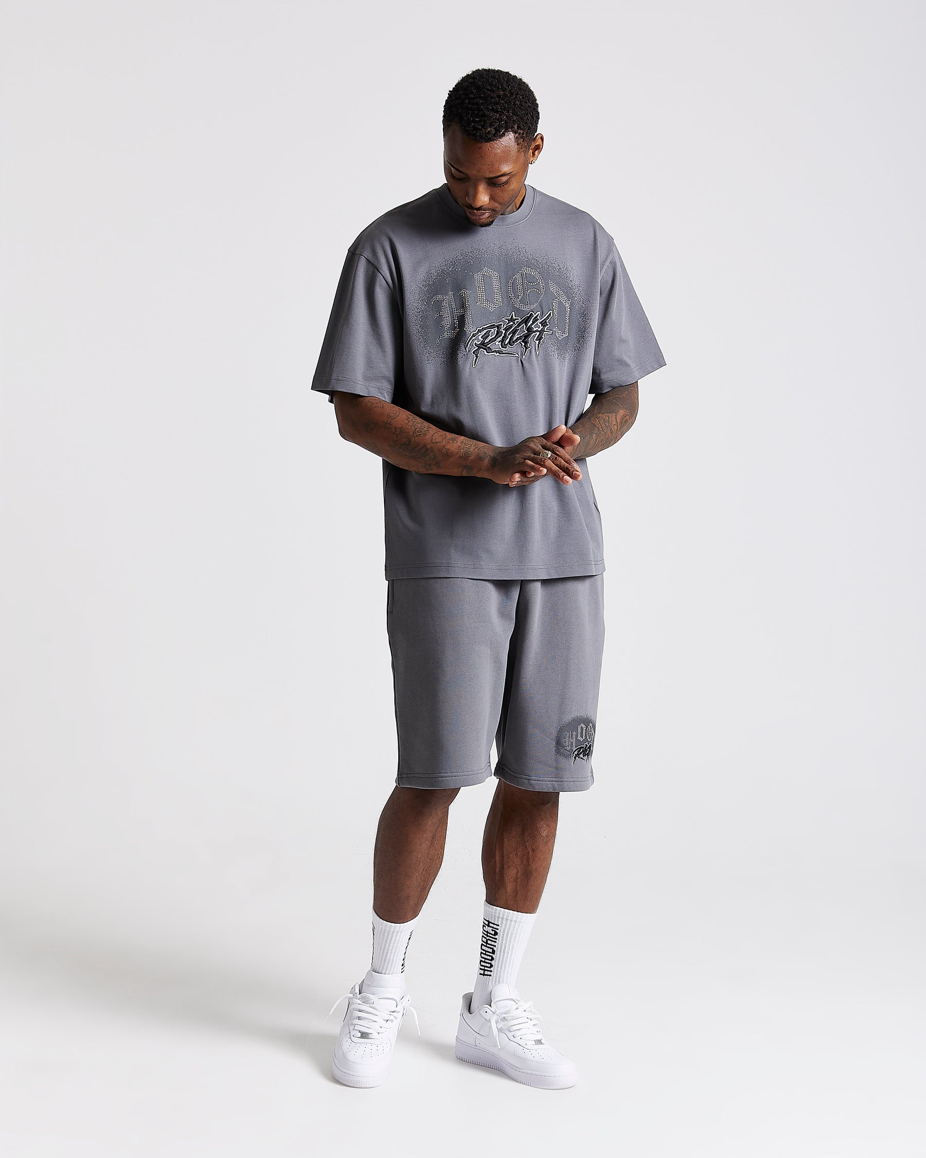 Iron Oversized T-Shirt - Grey/Rhinestones