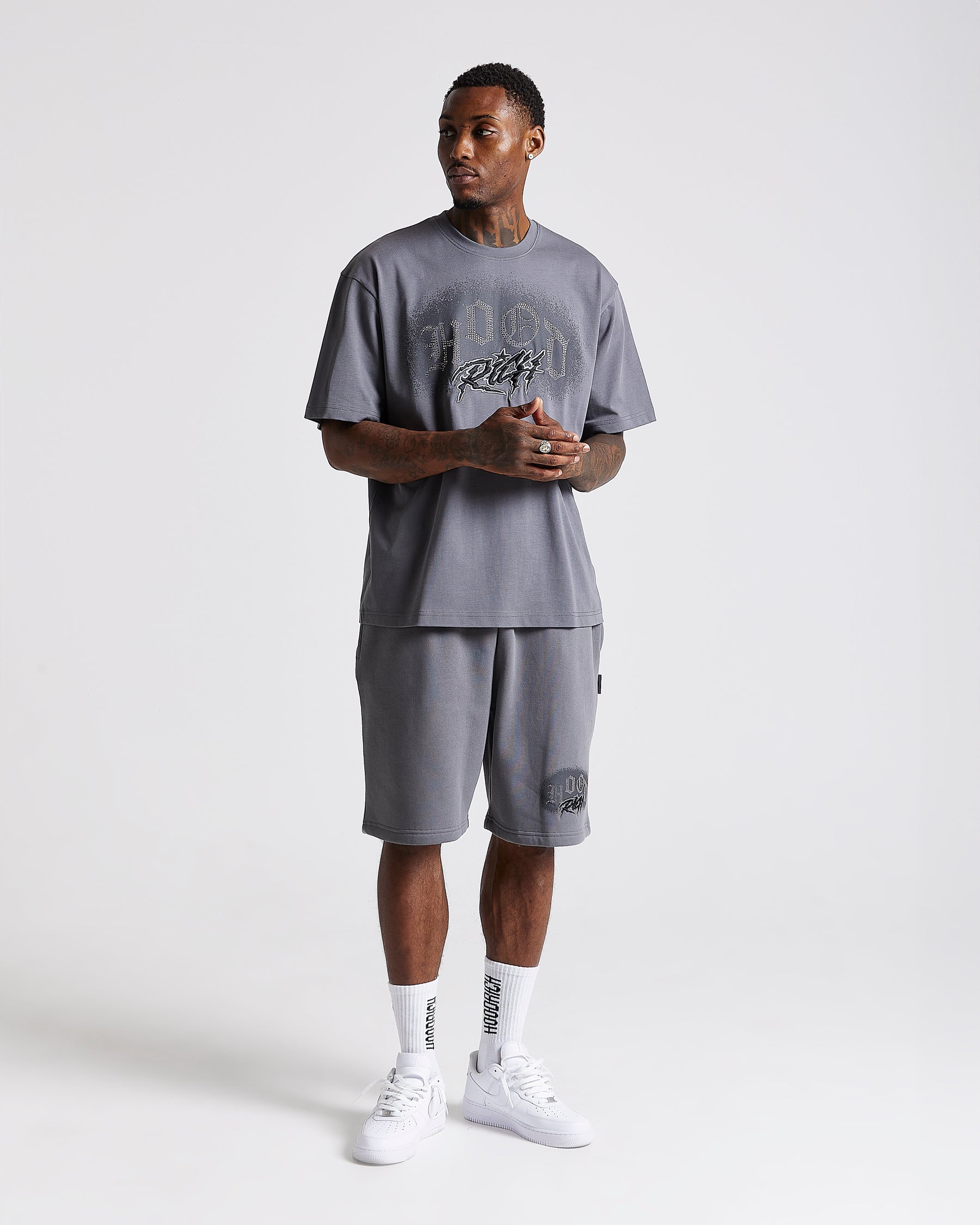 Iron Oversized T-Shirt - Grey/Rhinestones