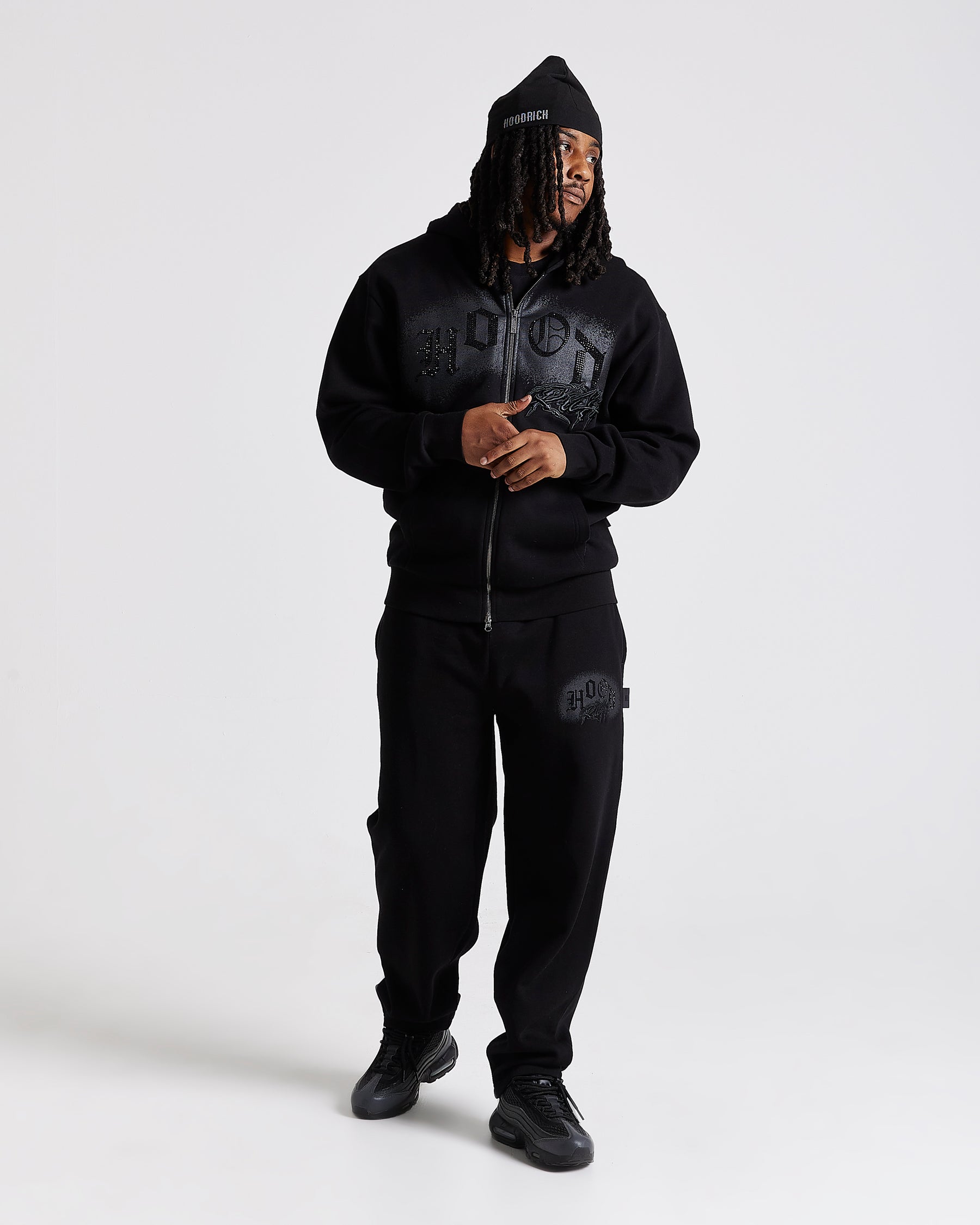 Iron Oversized Zip Hoodie - Black/Rhinestones