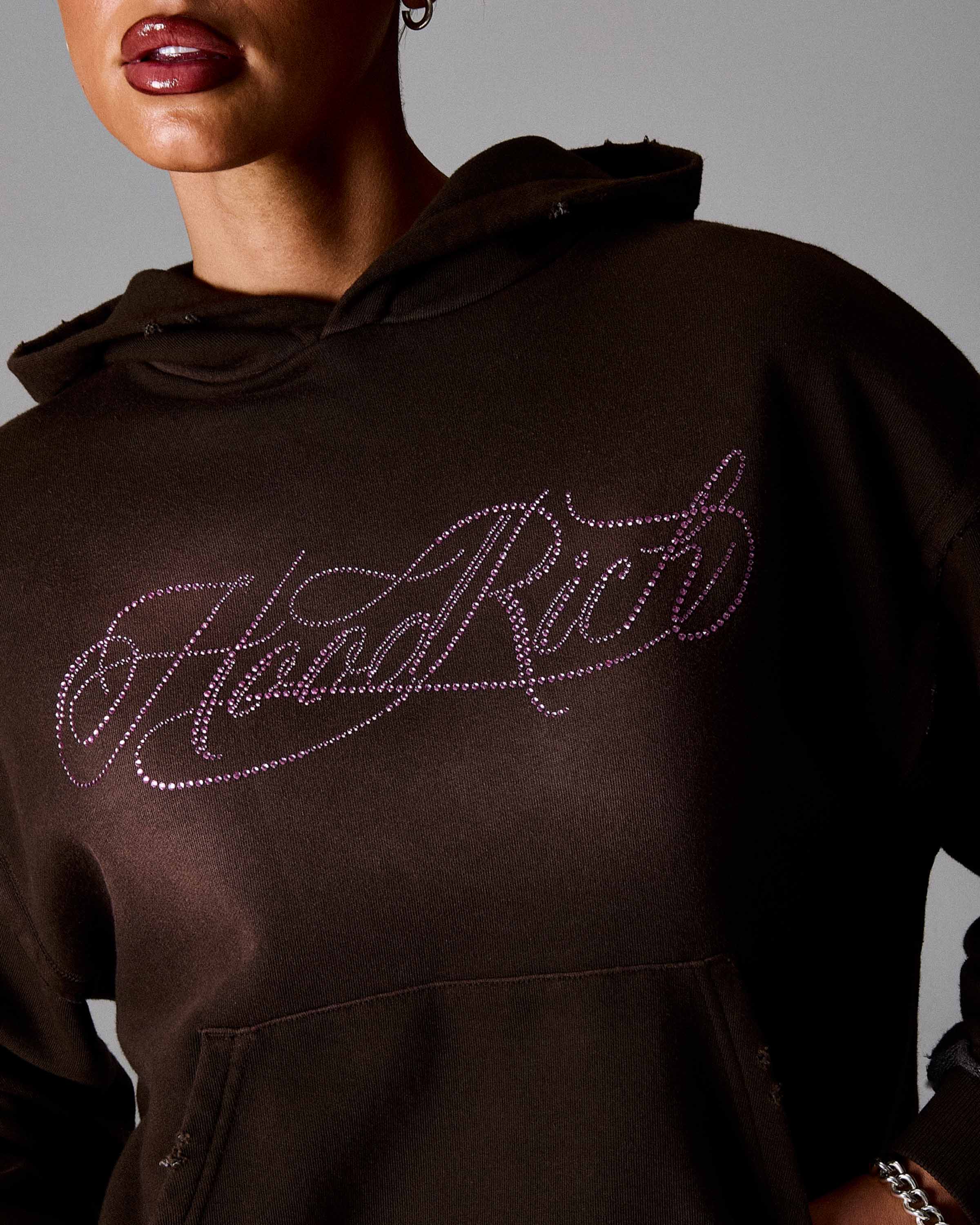 The Winner's Circle Amber Script Mid Length Hoodie - Brown/Pink