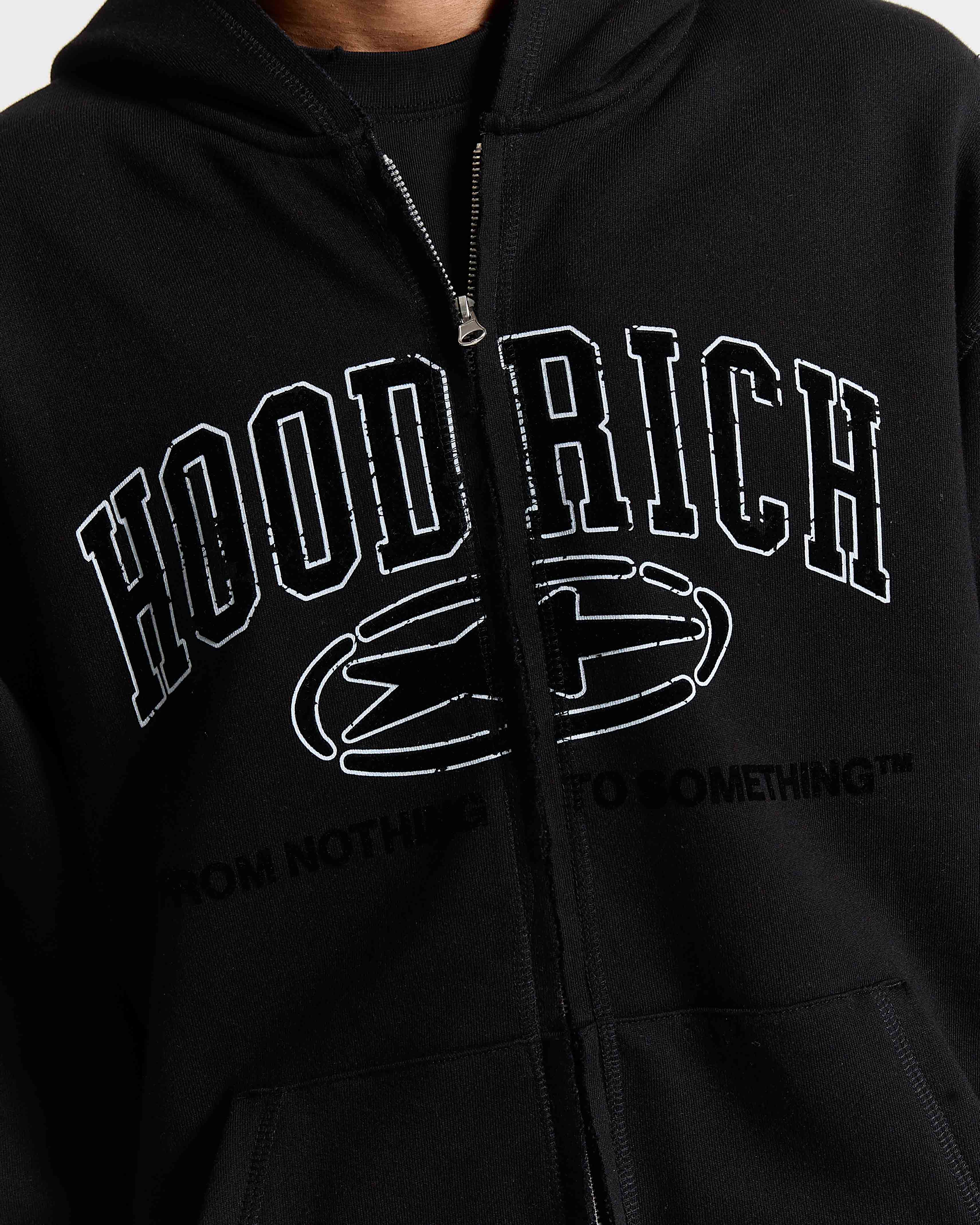 Black hoodie with 'Hoodrich' text and logo on a dark background