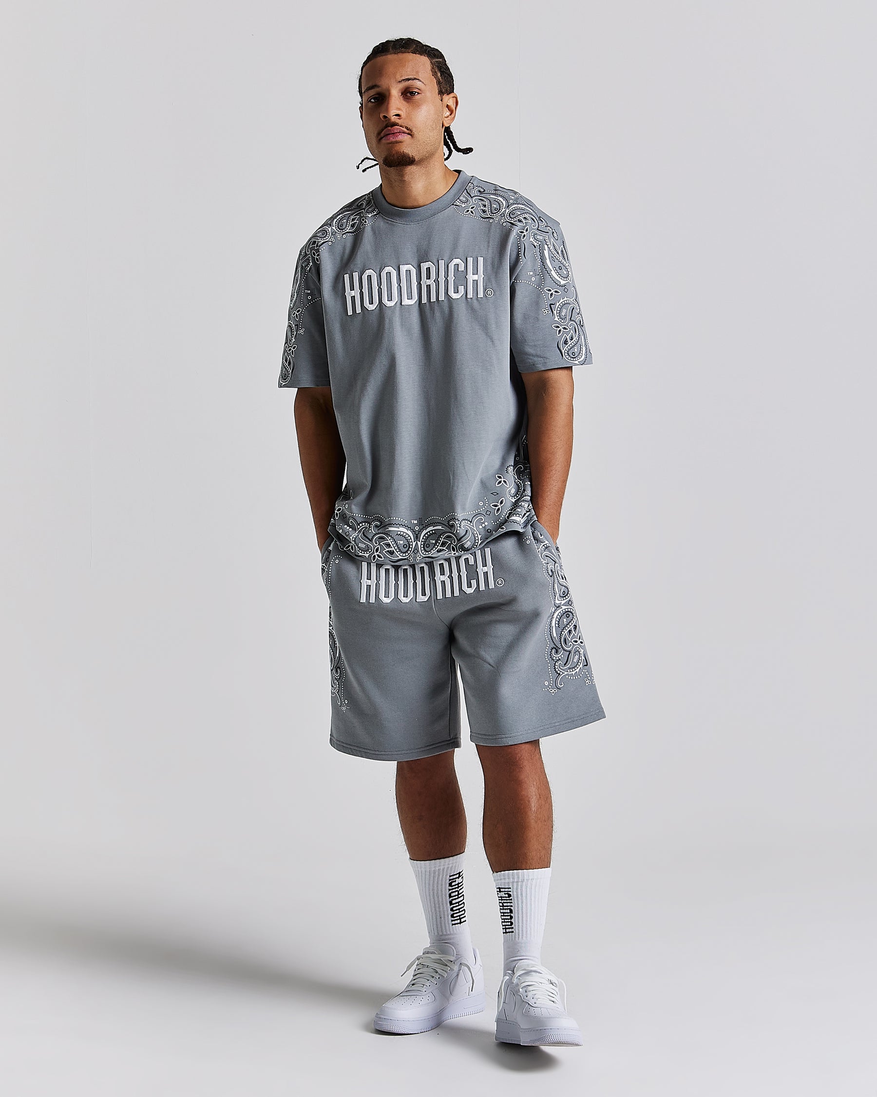 Motif Oversized Shorts - Grey/White