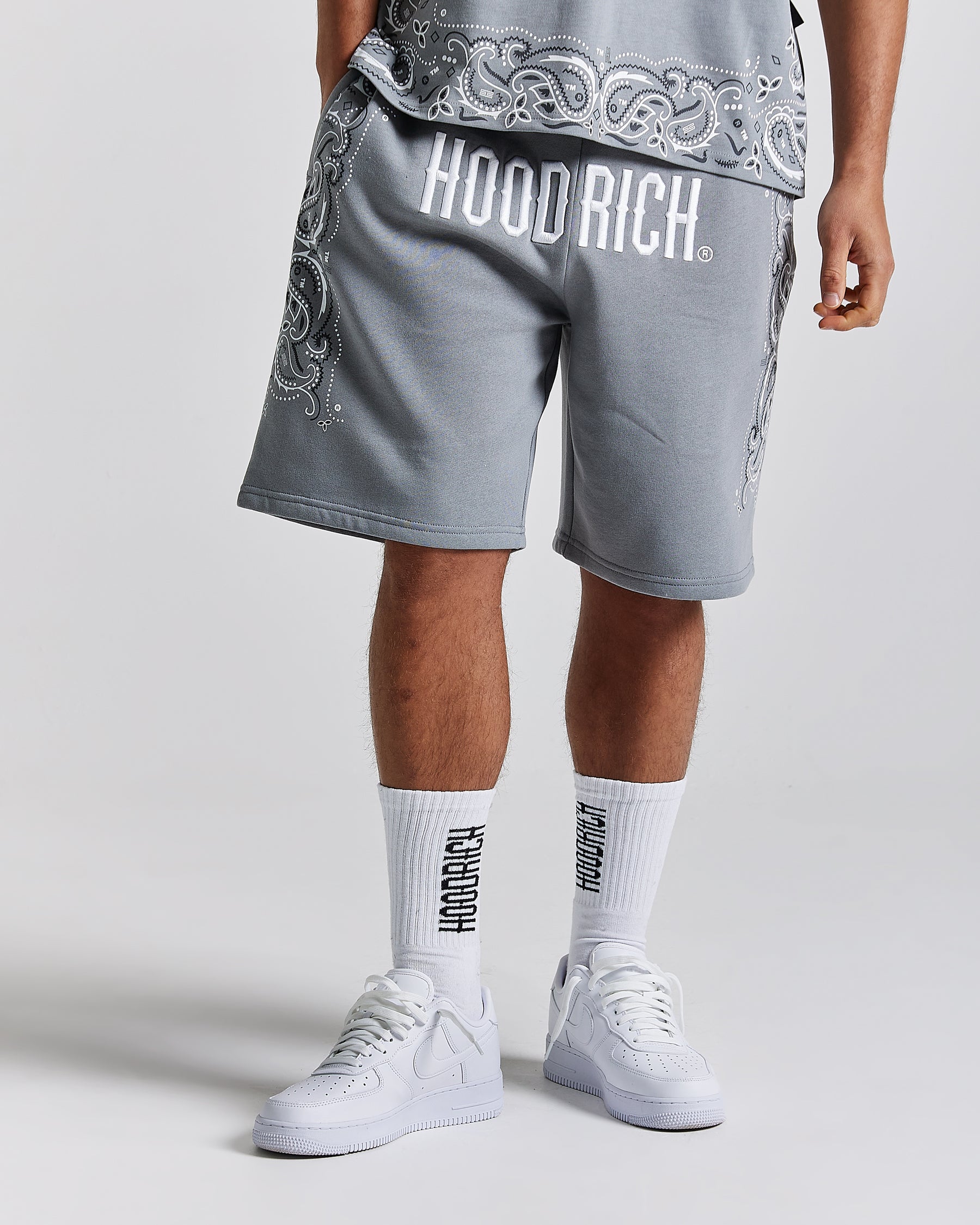 Motif Oversized Shorts - Grey/White