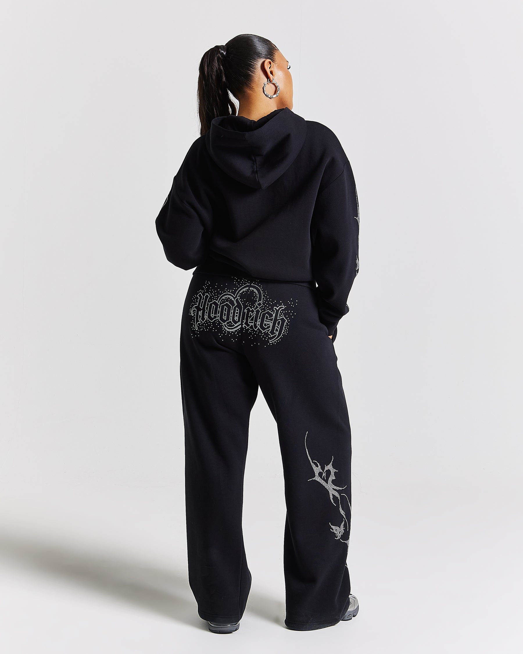 Diffuse Oversized Wide Leg Jogger - Black/Rhinestones