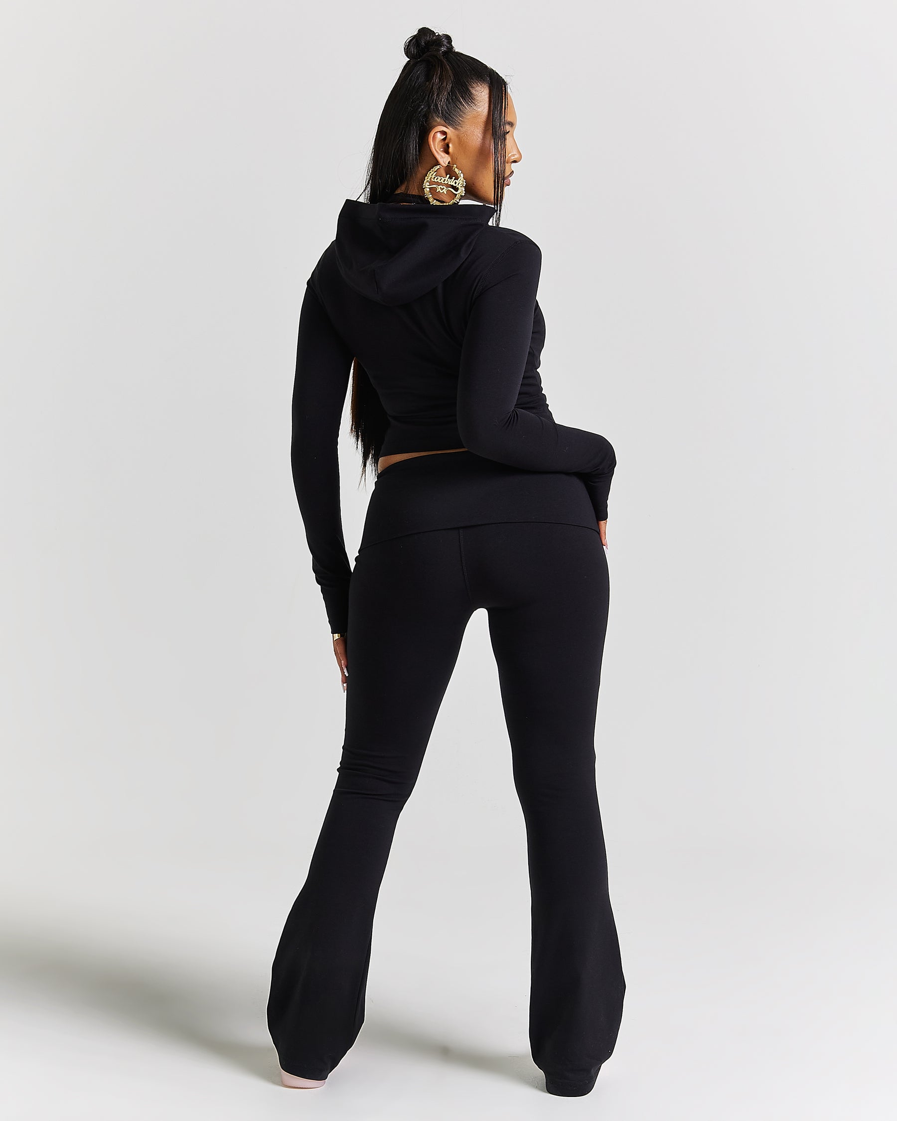 Poise Fold Over Flare Leggings - Black/white
