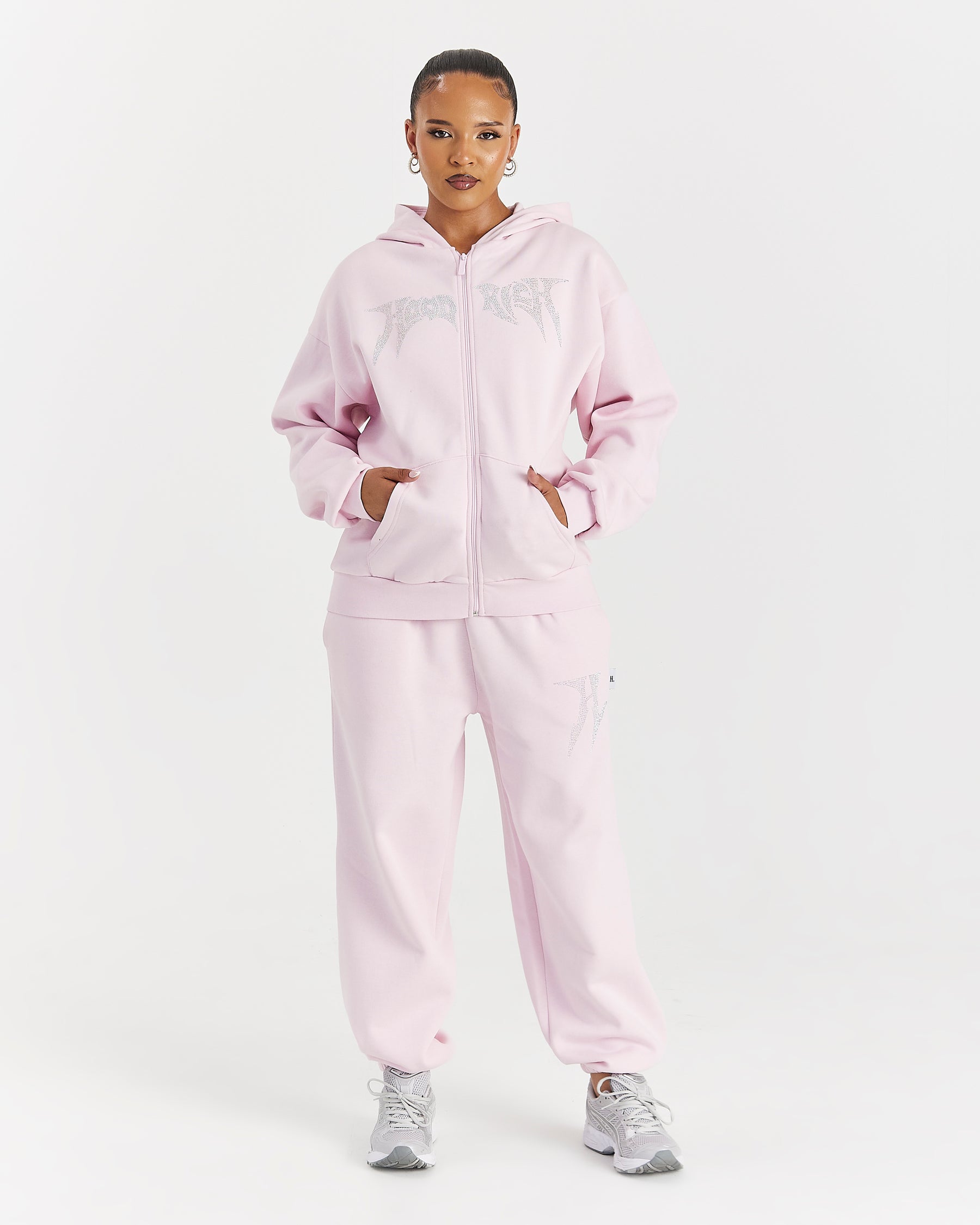 Lustre Oversized Zip Hoodie - Pink/Rhinestone