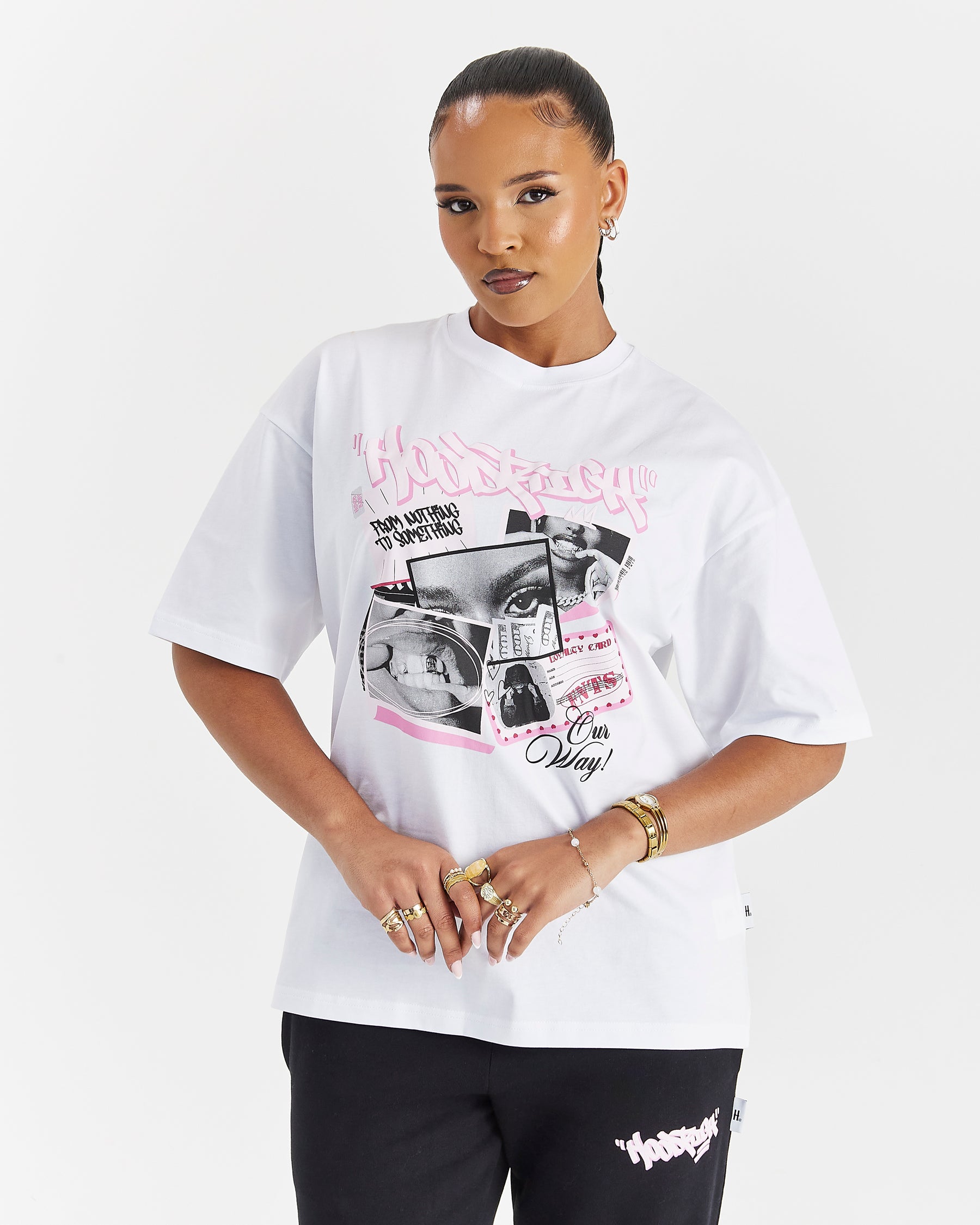 Fray Oversized T-Shirt - White/Pink