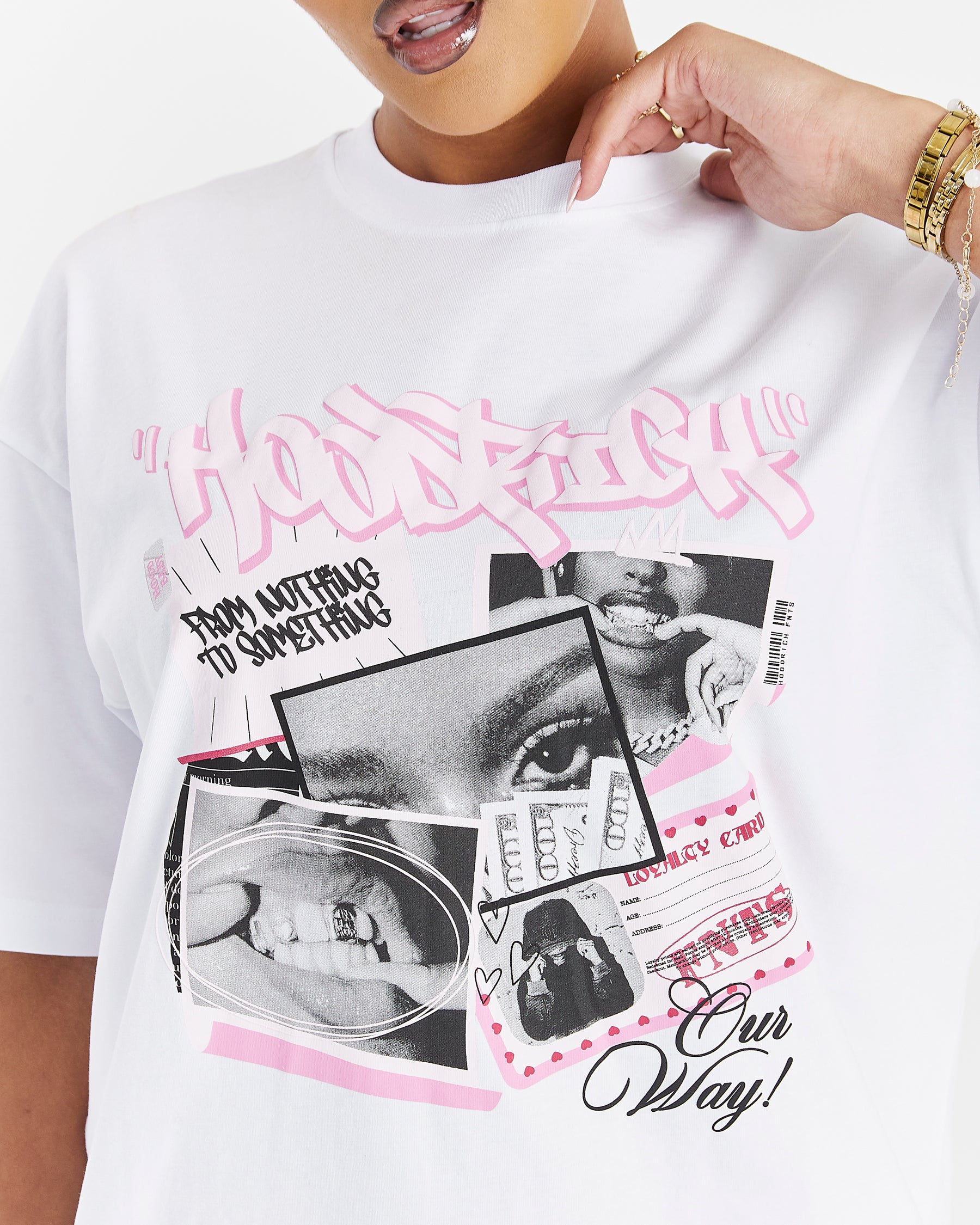 Fray Oversized T-Shirt - White/Pink