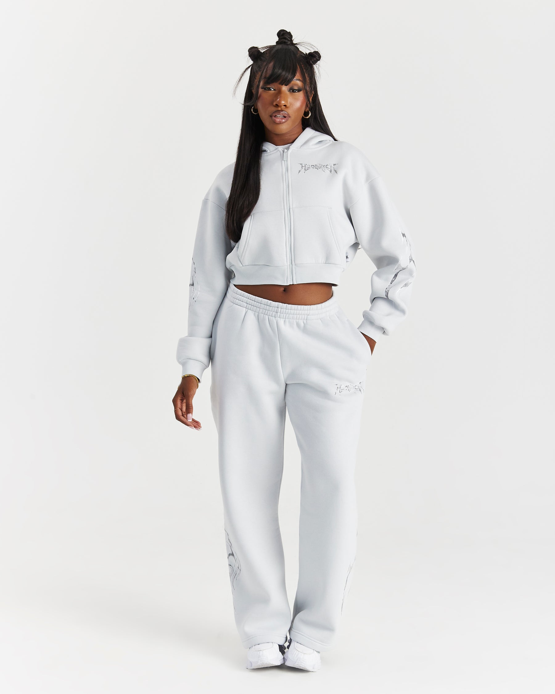 Spark Boxy Zip Hoodie - Off White/Silver