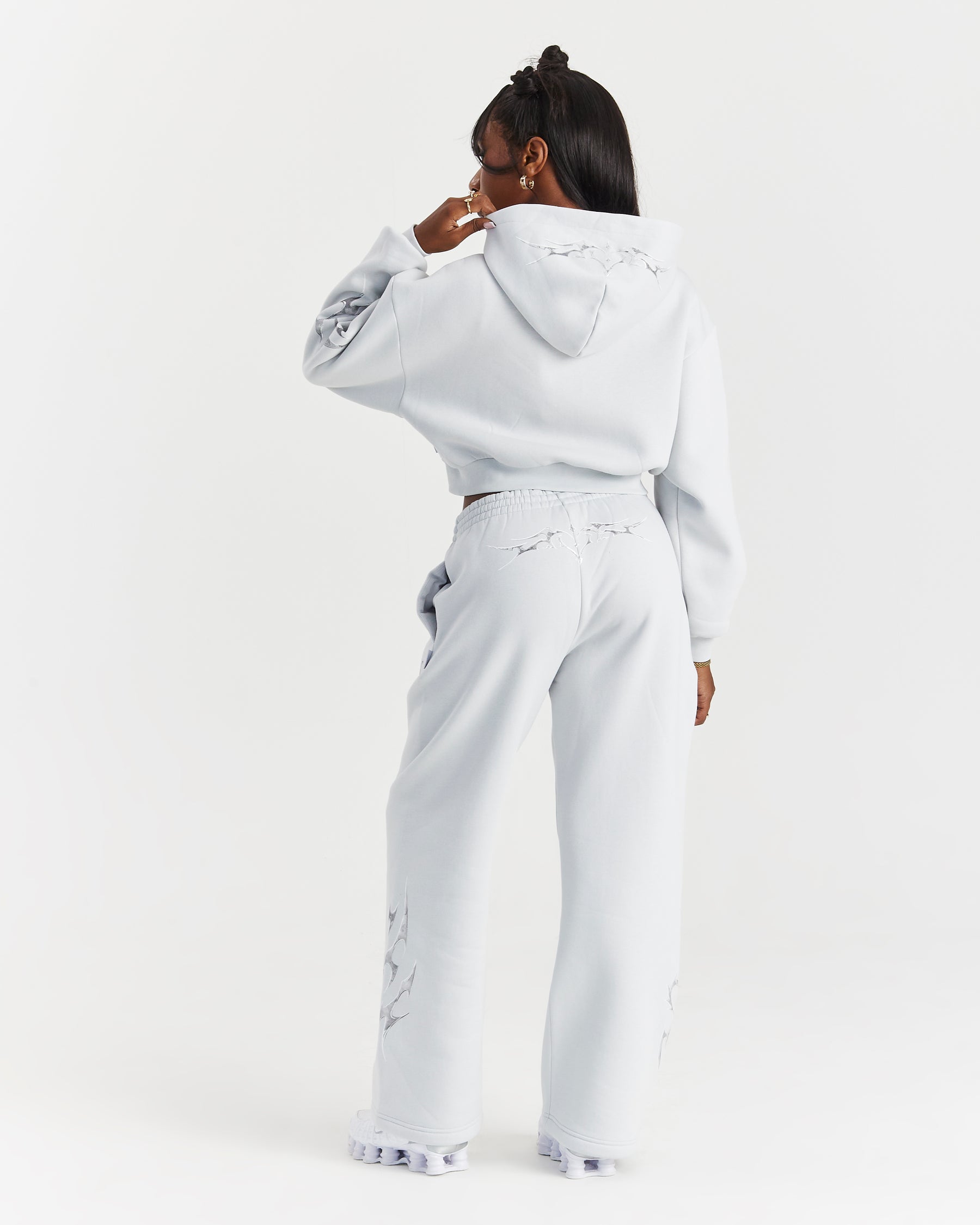 Spark Boxy Zip Hoodie - Off White/Silver