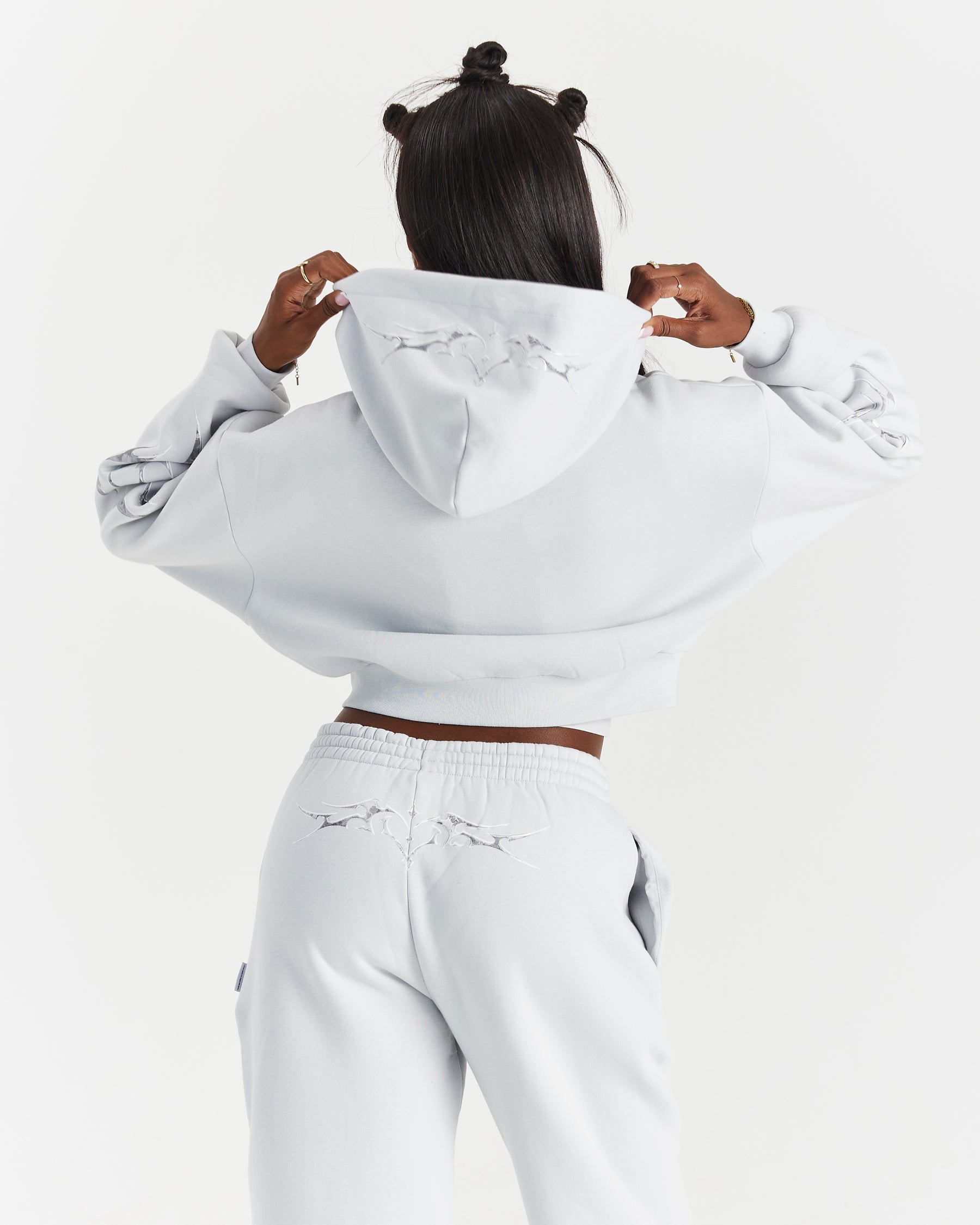 Spark Boxy Zip Hoodie - Off White/Silver