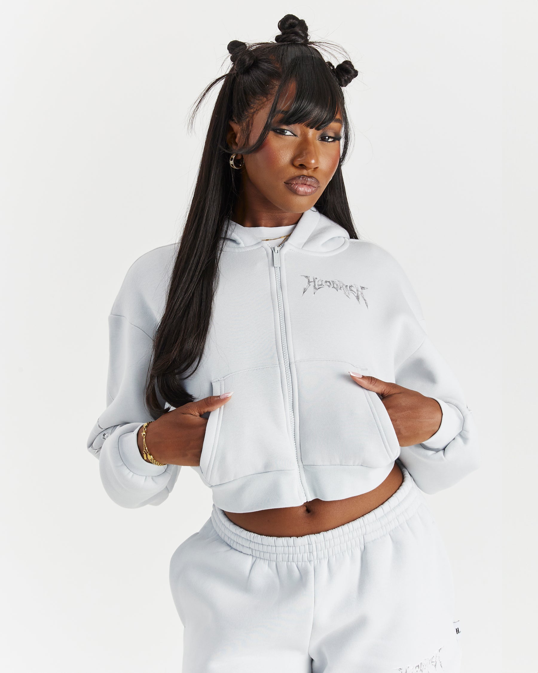 Spark Boxy Zip Hoodie - Off White/Silver