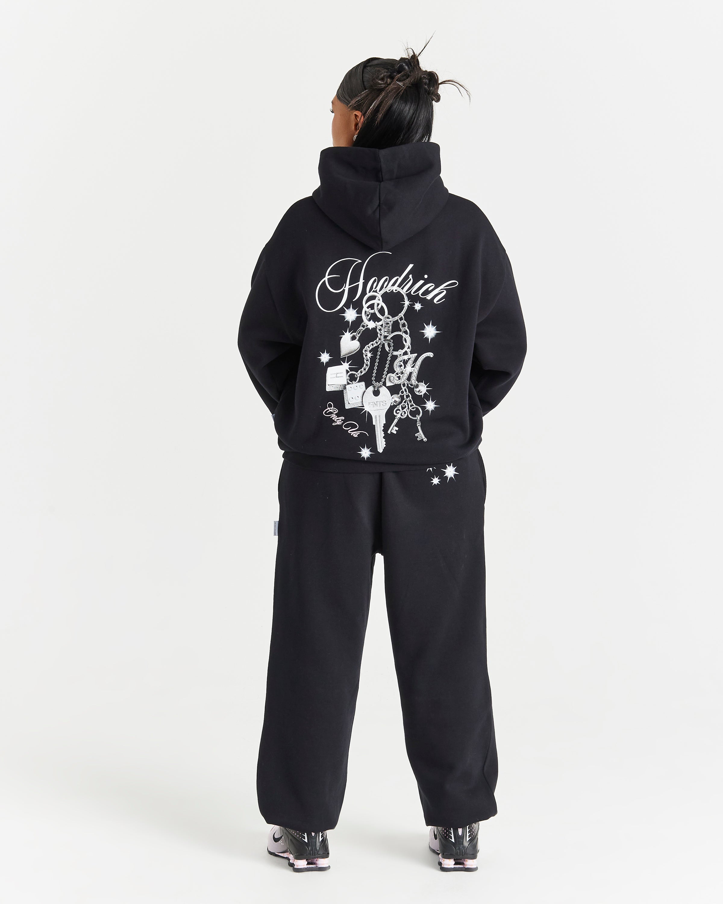 Lyra Oversized Hoodie - Black/Rhinestone/Pink