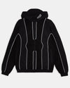 Black hoodie with white lines on a light gray background