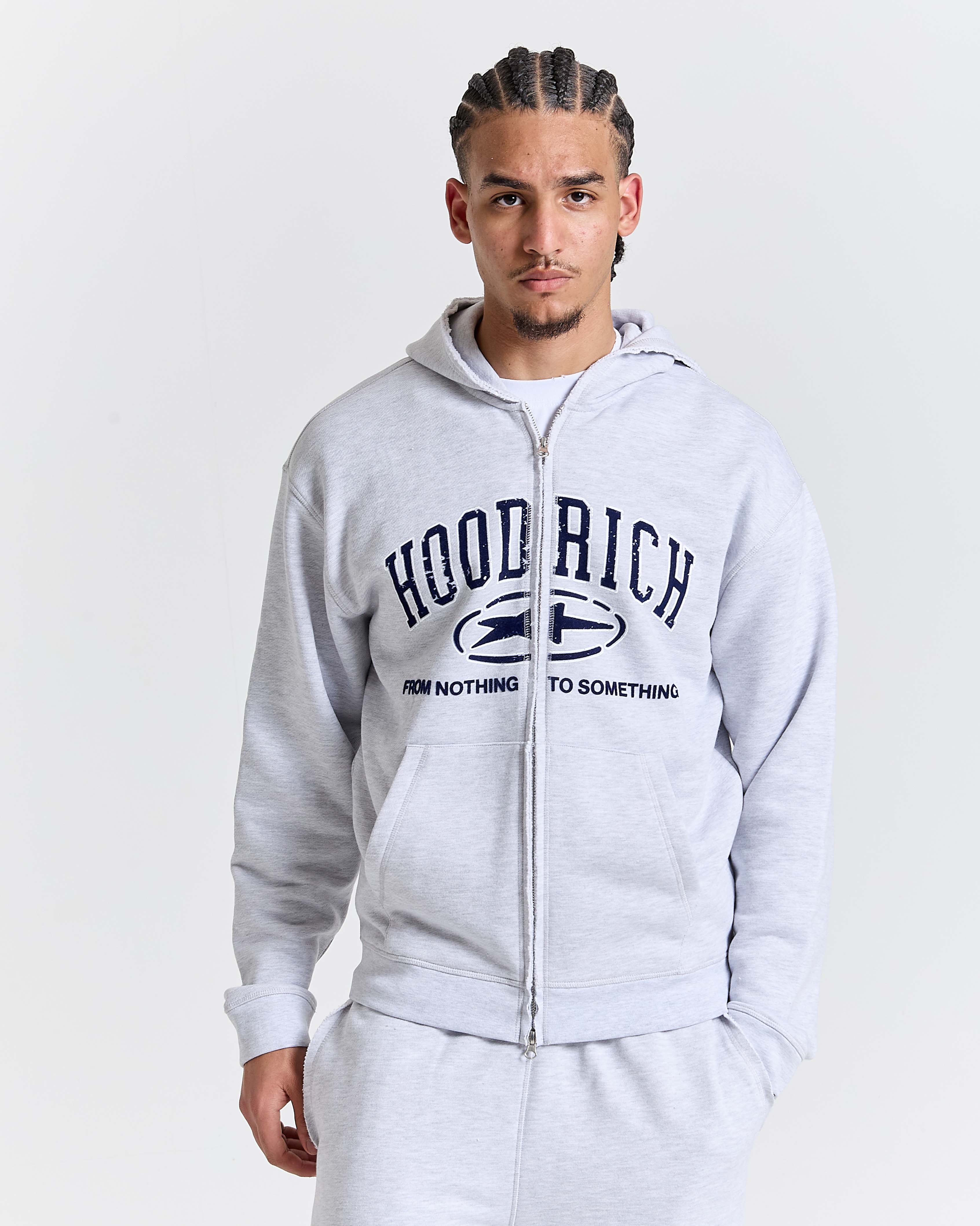 Fray Zip Relaxed Fit Hoodie - Grey Marl