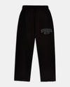 Black wide-leg joggers featuring a high-waisted elasticated waistband and side pockets.