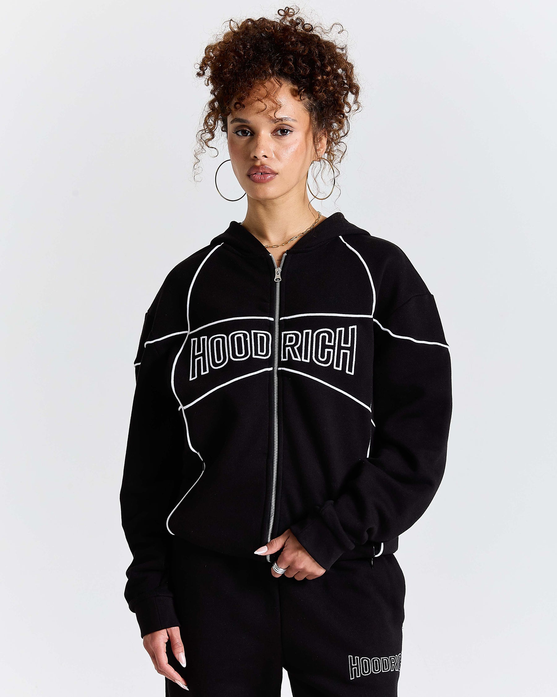 Trace Zip Relaxed Fit Hoodie - Black