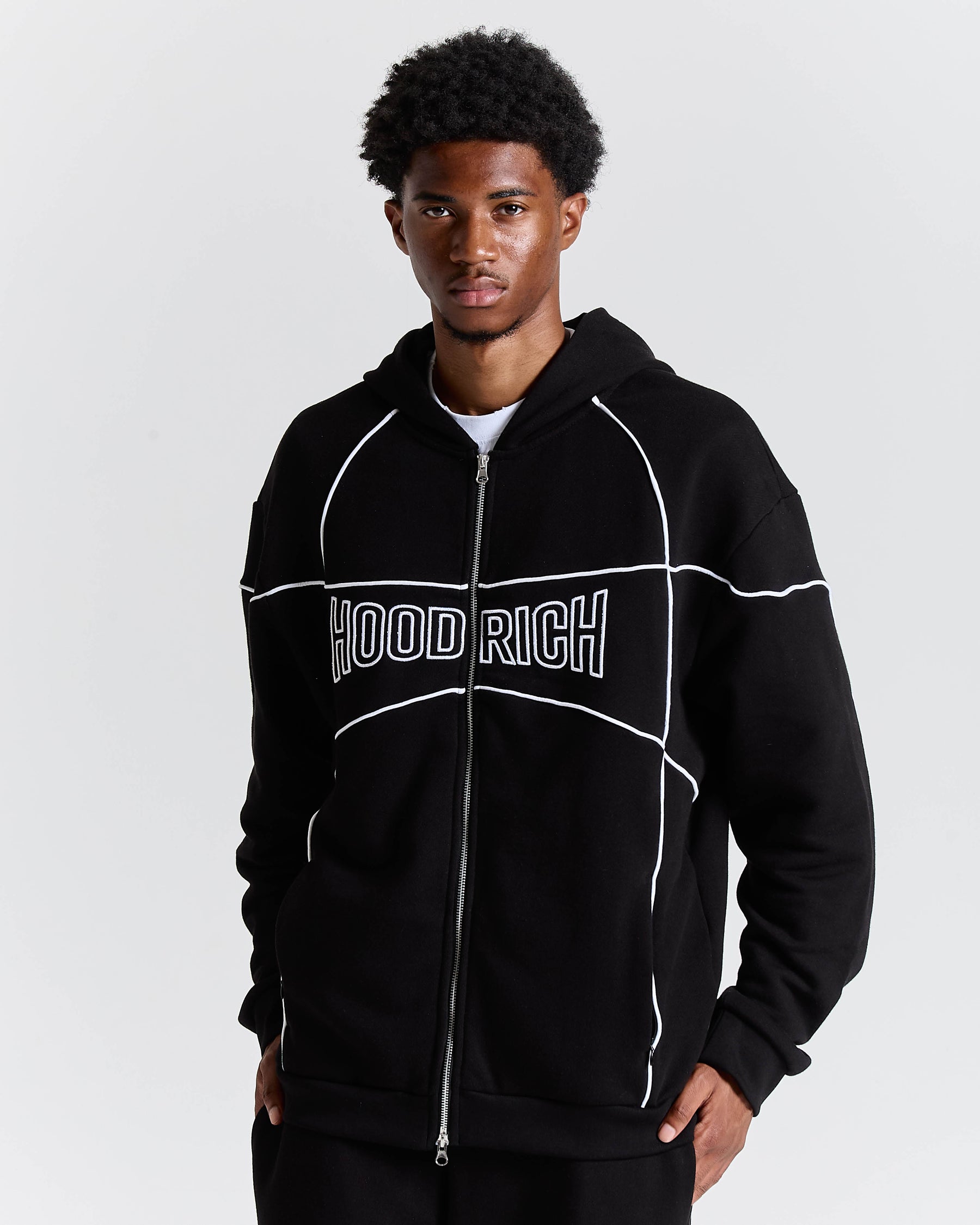 Trace Zip Relaxed Fit Hoodie - Black