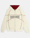 Beige hoodie with 'HOOD RICH' text on a white background