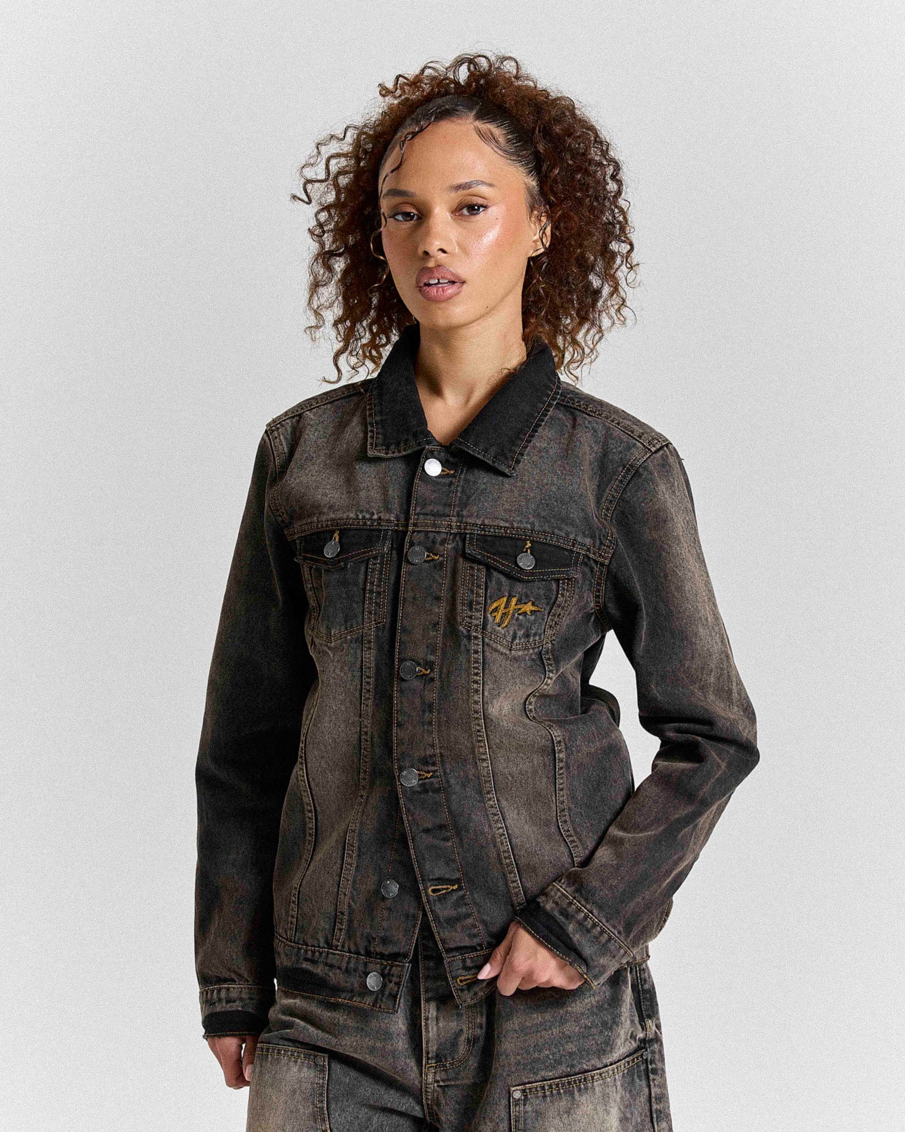 Shadow Rust Denim Trucker Jacket - Black Wash