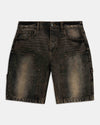 Regular fit black rust washed denim jorts featuring a Hoodrich logo embroidery on the pocket.