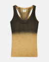 Mustard and brown ombre fitted racer vest with small Hoodrich logo on chest.