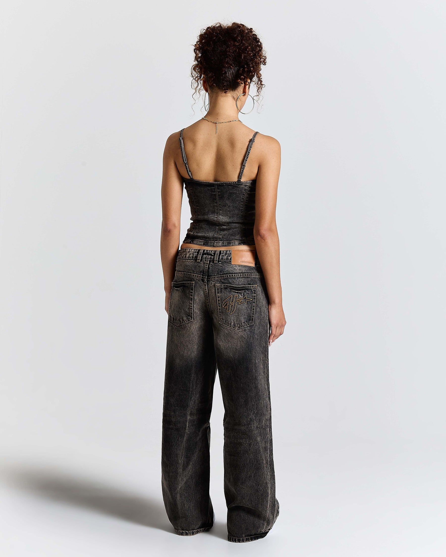 Shadow Rust Denim Corset Top - Black Wash
