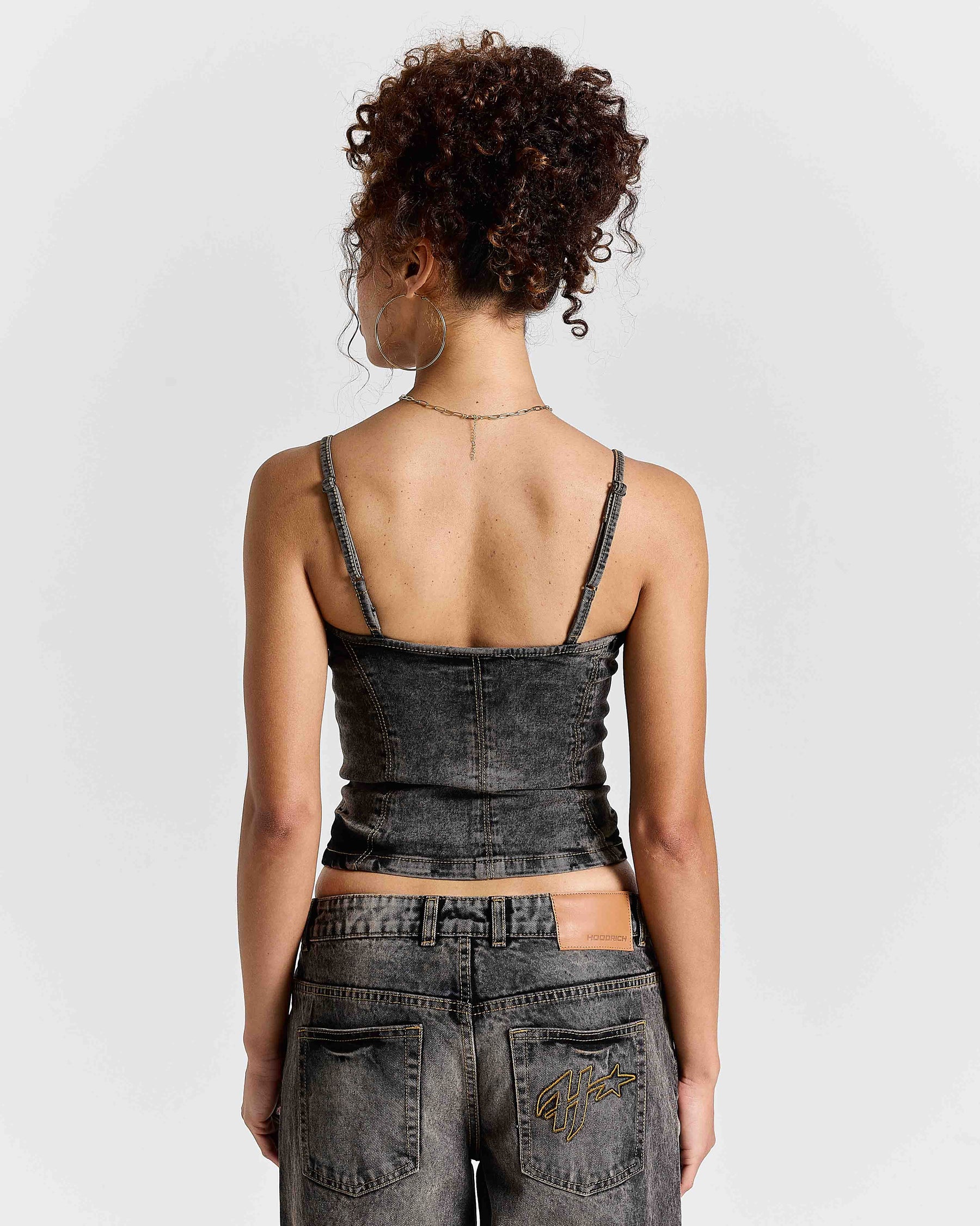 Shadow Rust Denim Corset Top - Black Wash