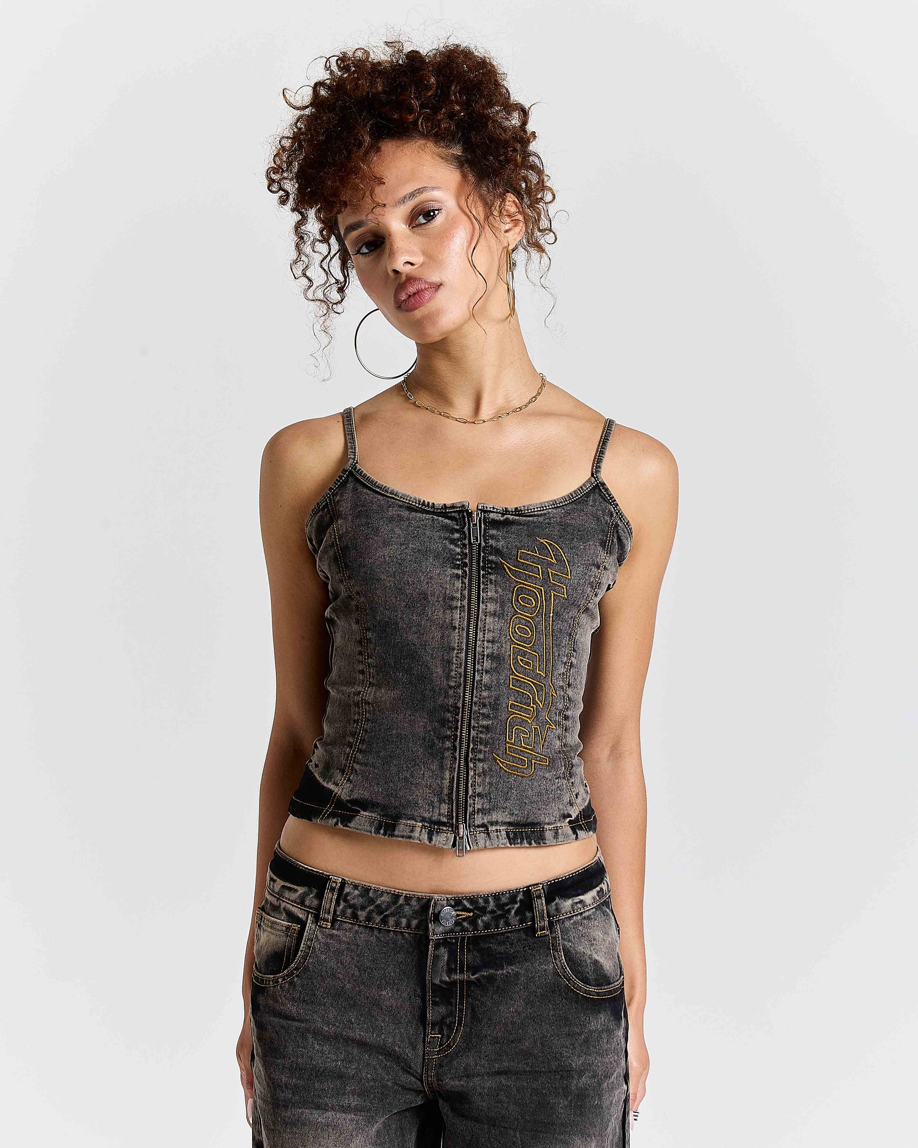 Shadow Rust Denim Corset Top - Black Wash