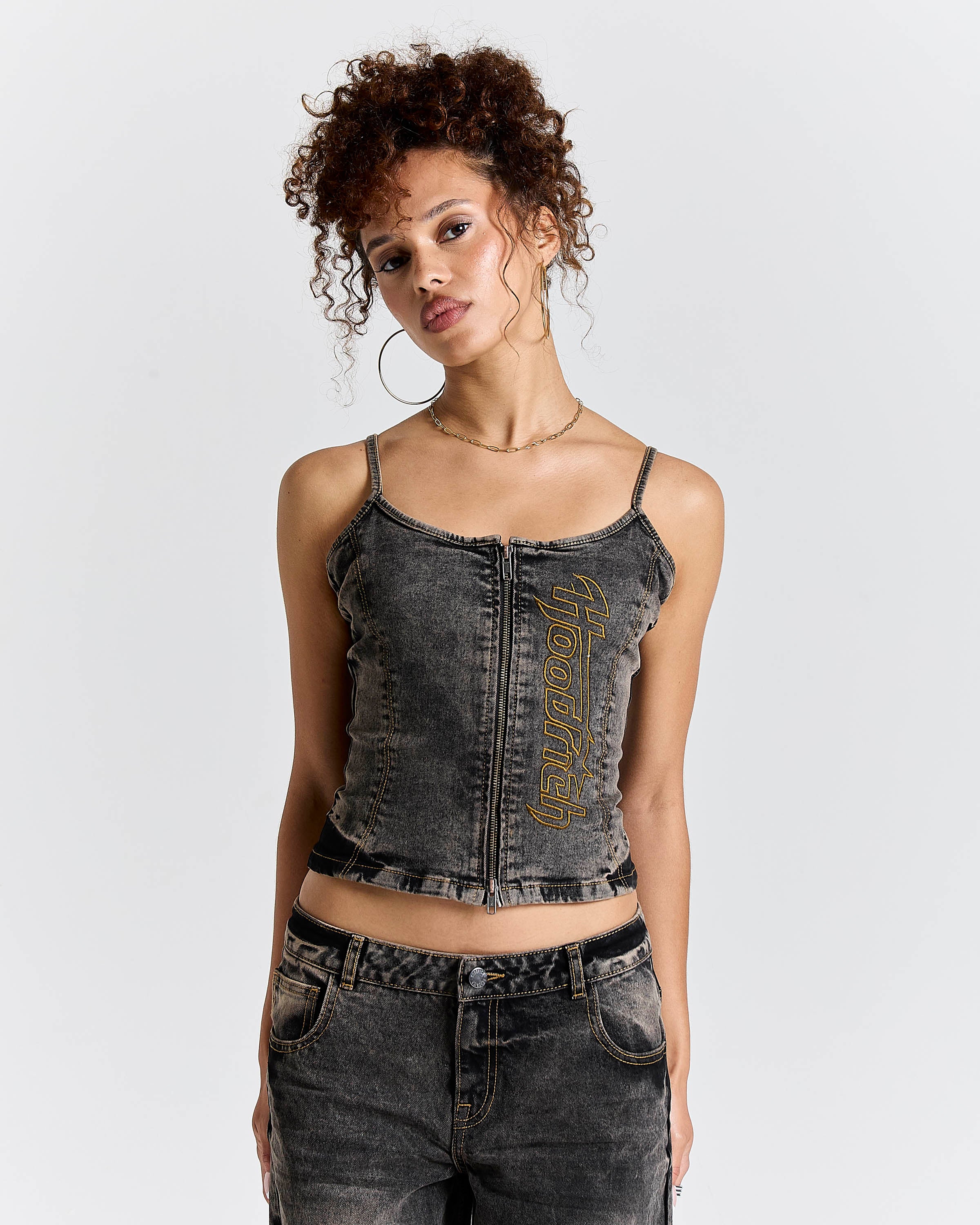 Shadow Rust Denim Corset Top - Black Wash