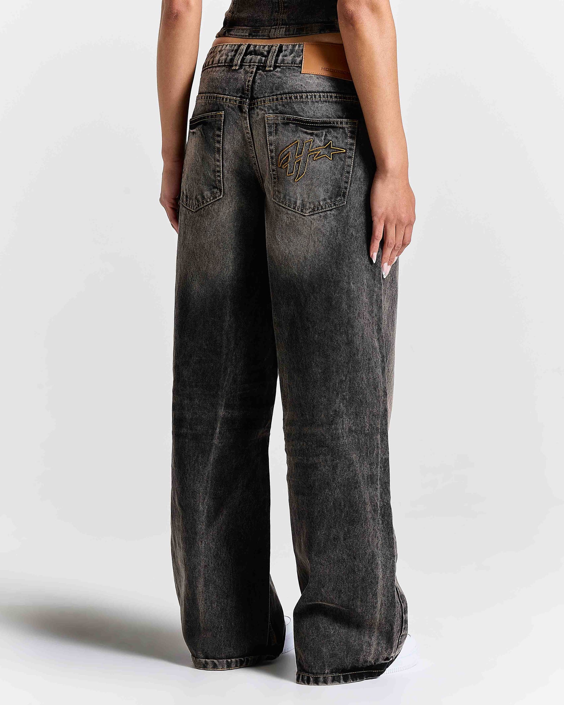 Shadow Rust Wide Leg Denim Jeans - Black Wash