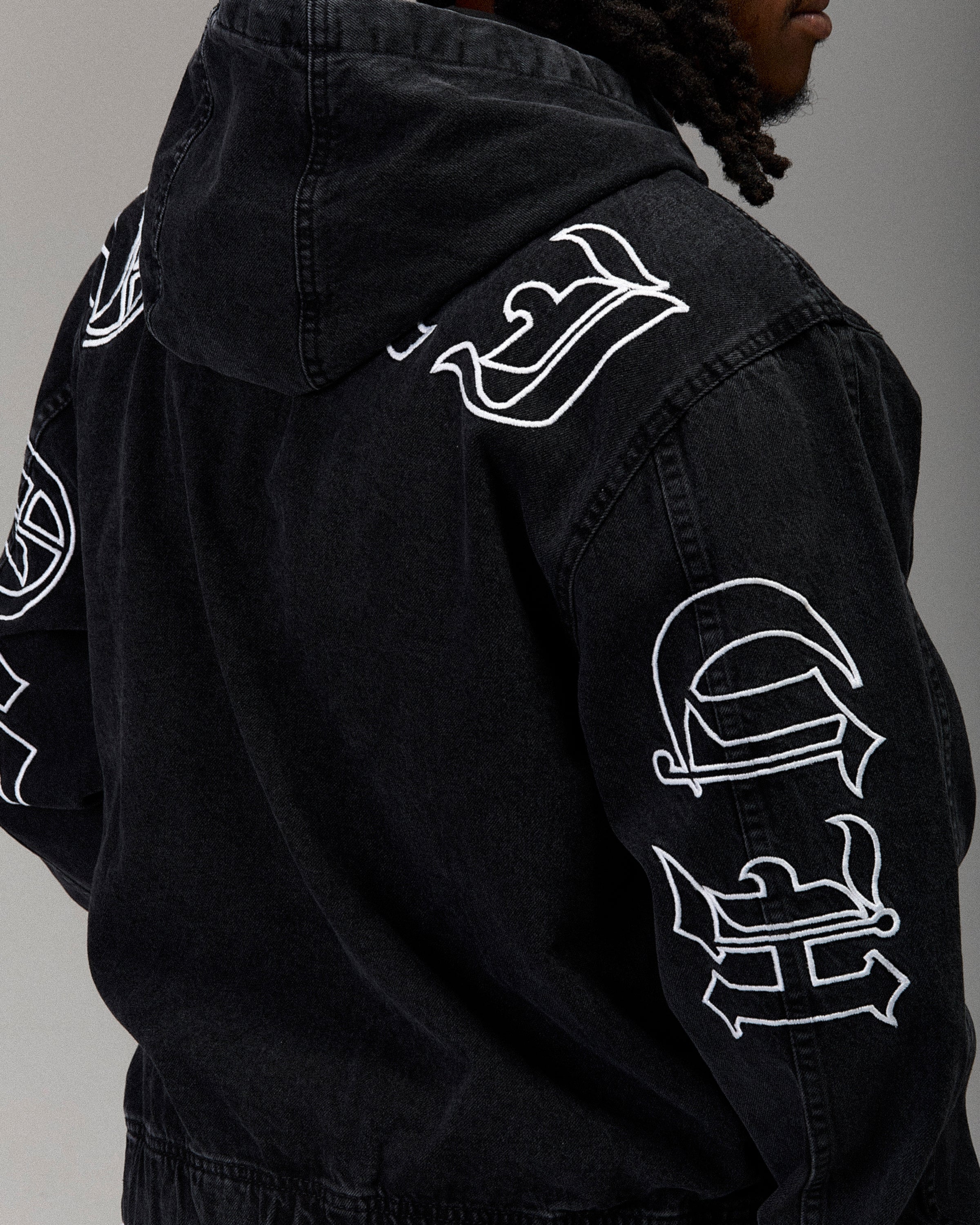 The Winner's Circle Denim Hooded Jacket - Black/White