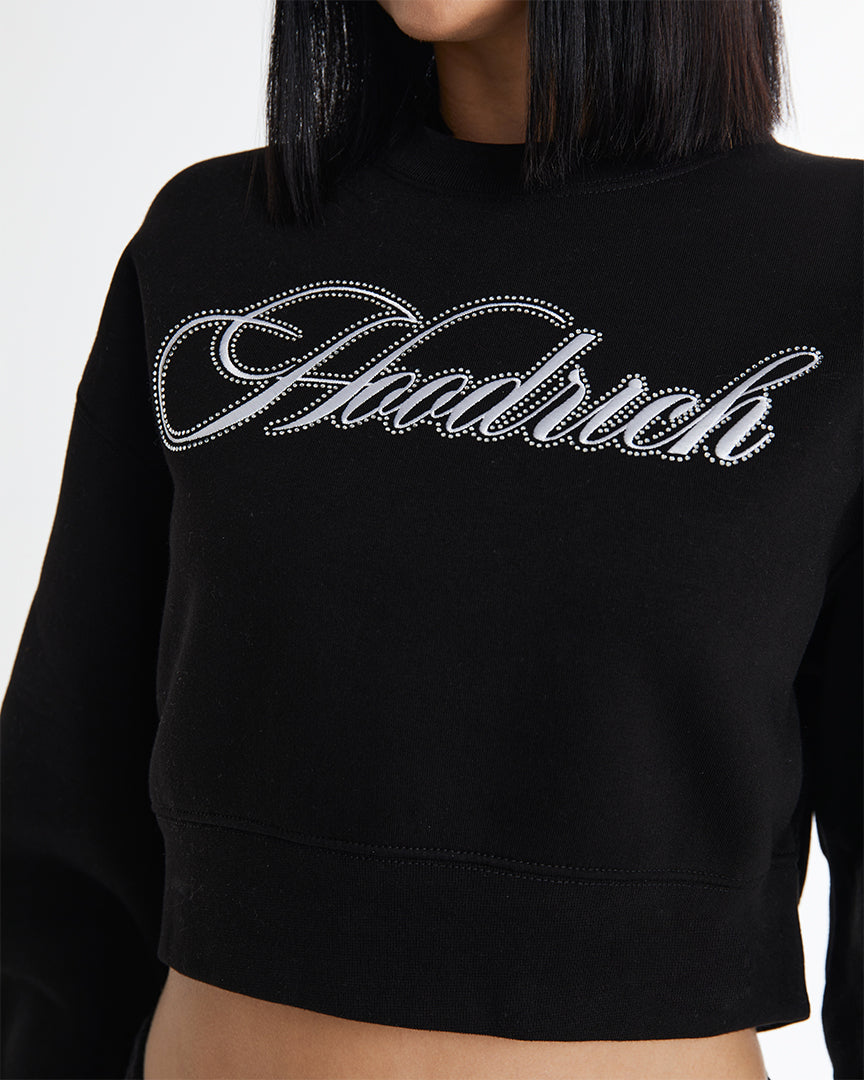 Figure Cropped Sweatshirt - Black/White/Rhinestone