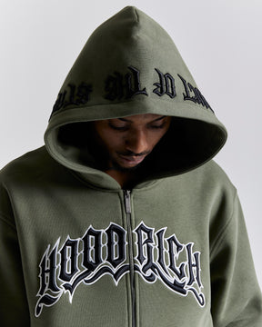 Ritual Oversized Zip Hoodie - Khaki Green/Black