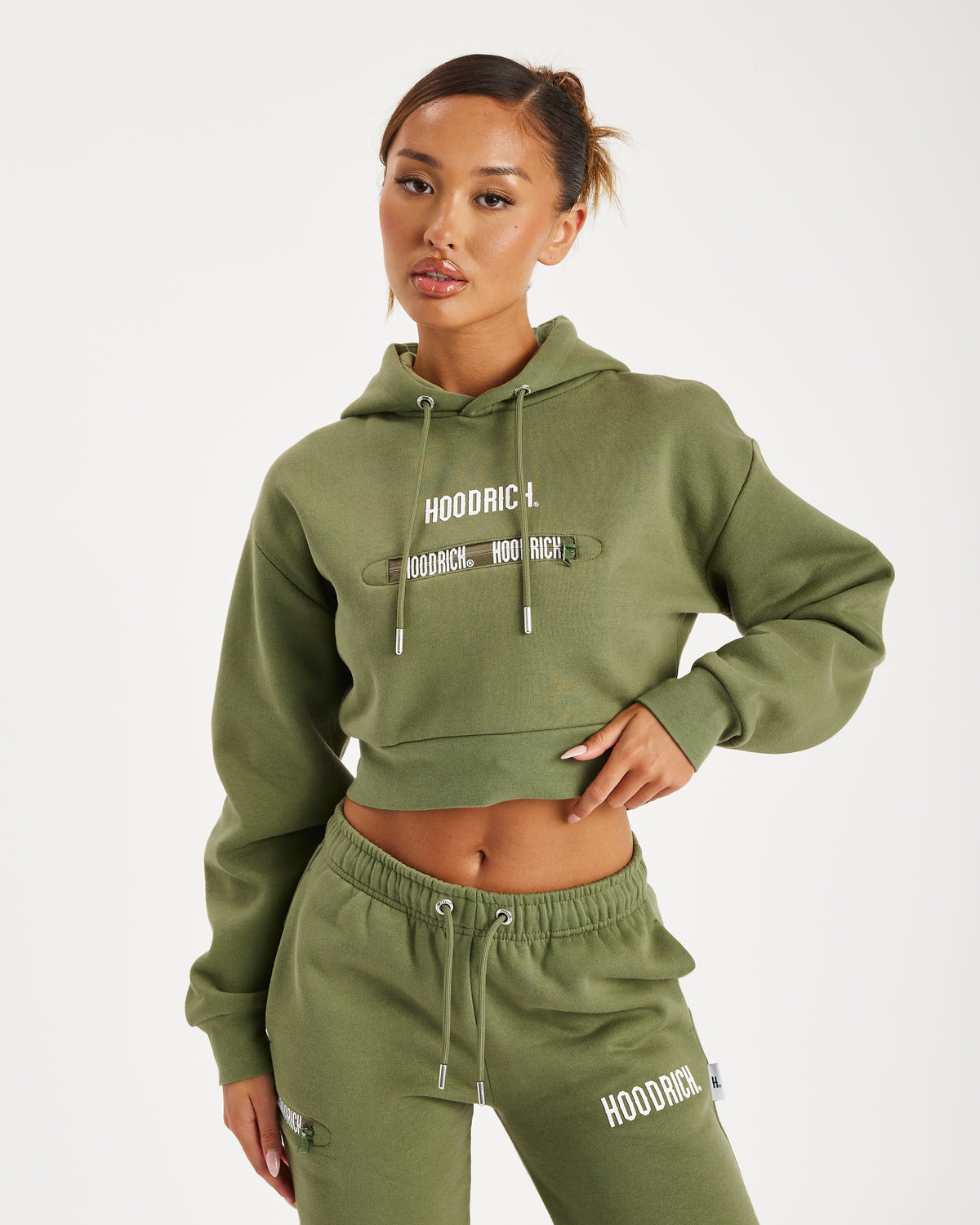 Aspect Cropped Hoodie - Olive/White