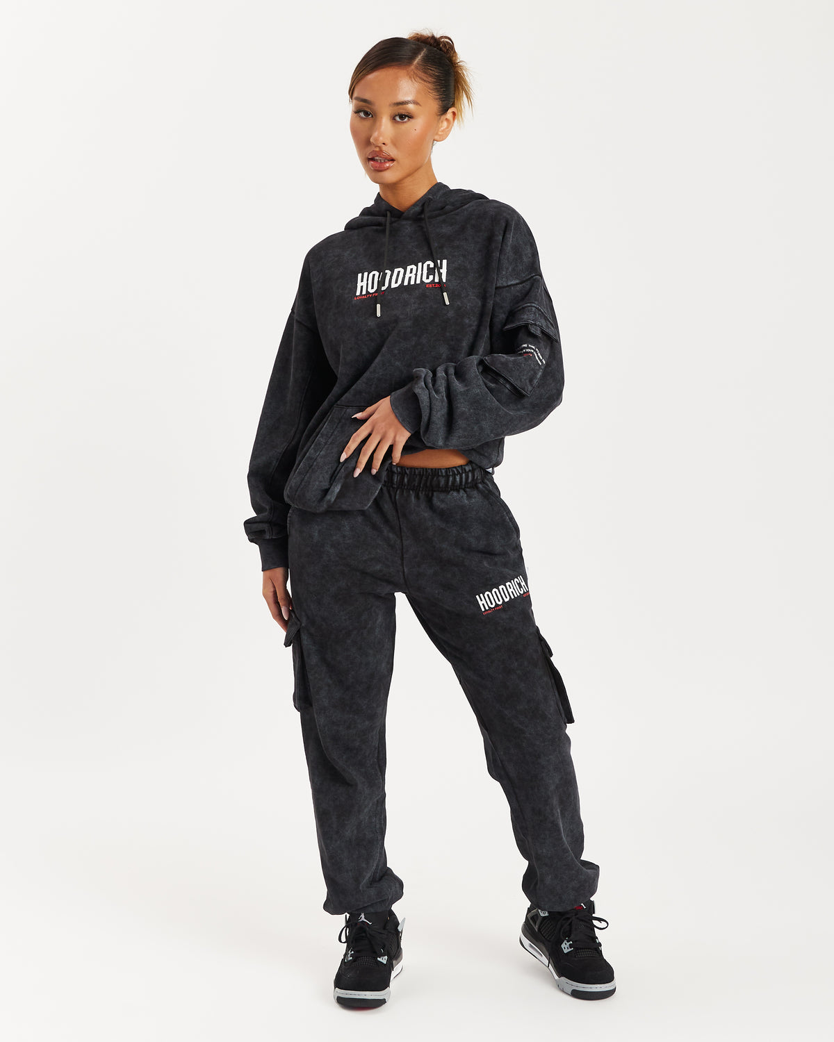 Peak Cargo Joggers - Black Acid Wash/Red