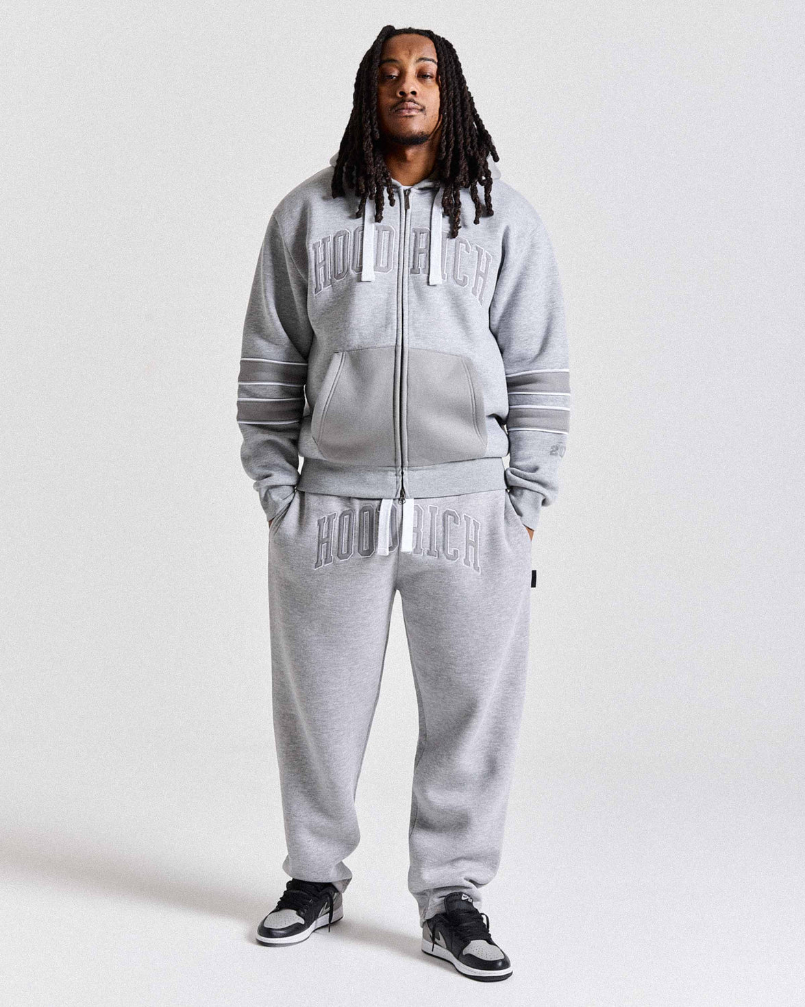 Varsite Oversized Wide Leg Joggers - Grey/White