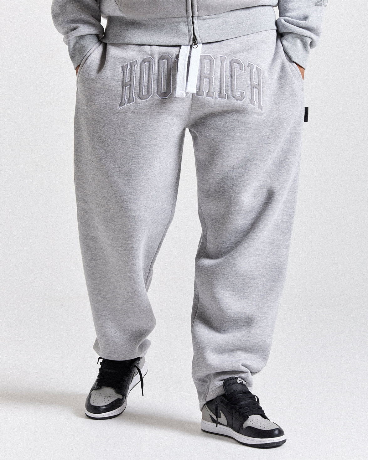 Varsite Oversized Wide Leg Joggers - Grey/White