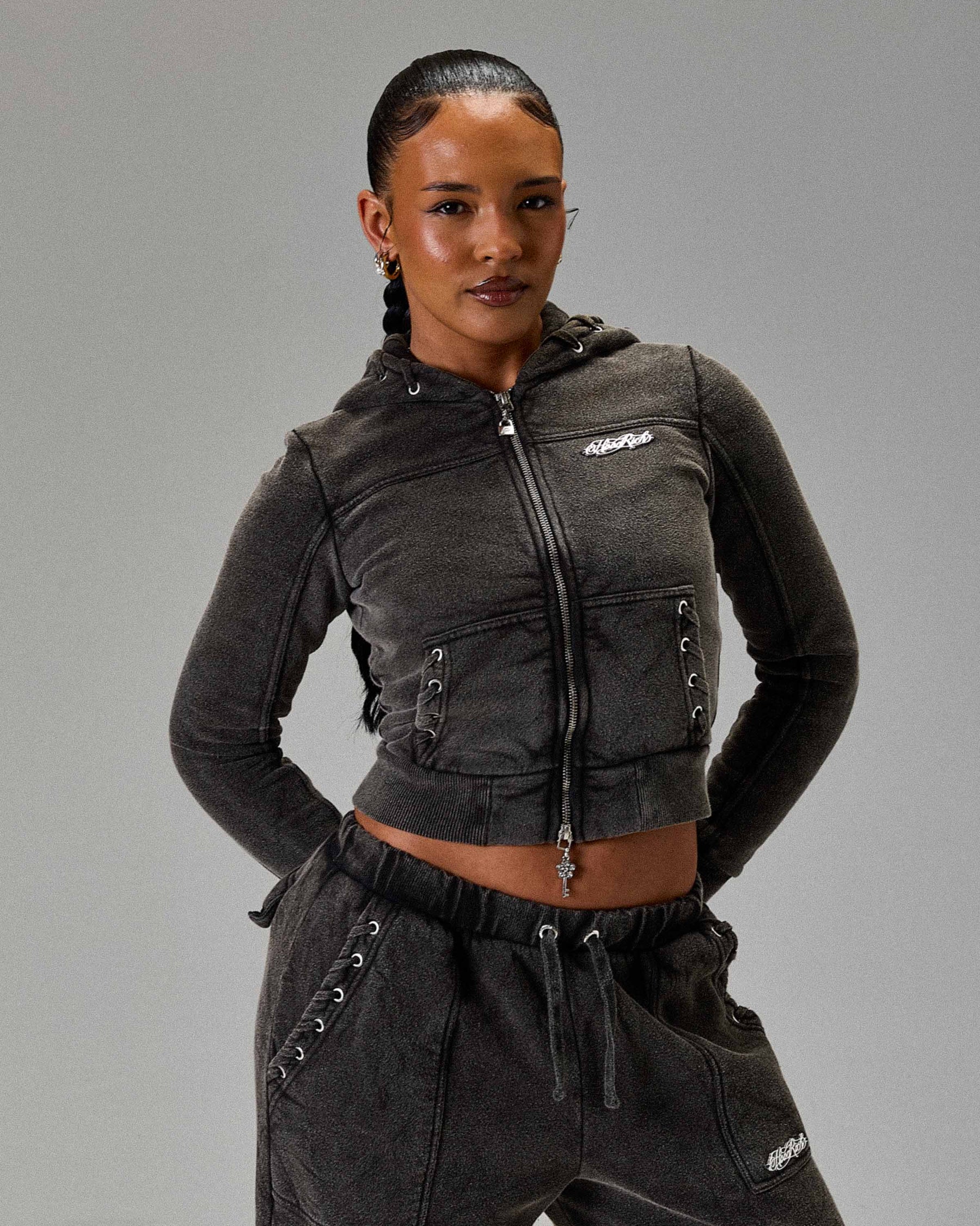 The Winner's Circle Token Slim Zip Hoodie - Washed Black