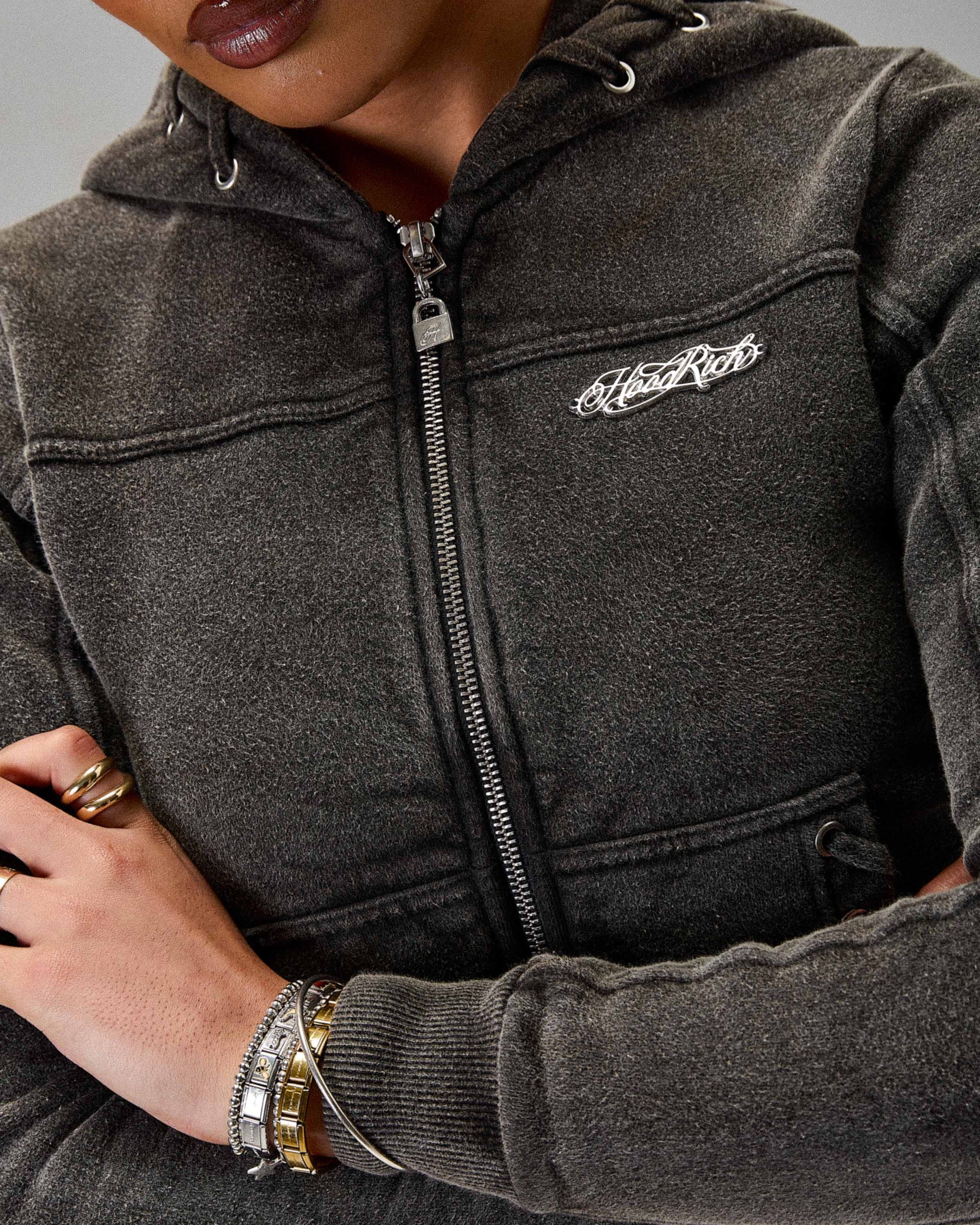 The Winner's Circle Token Slim Zip Hoodie - Washed Black