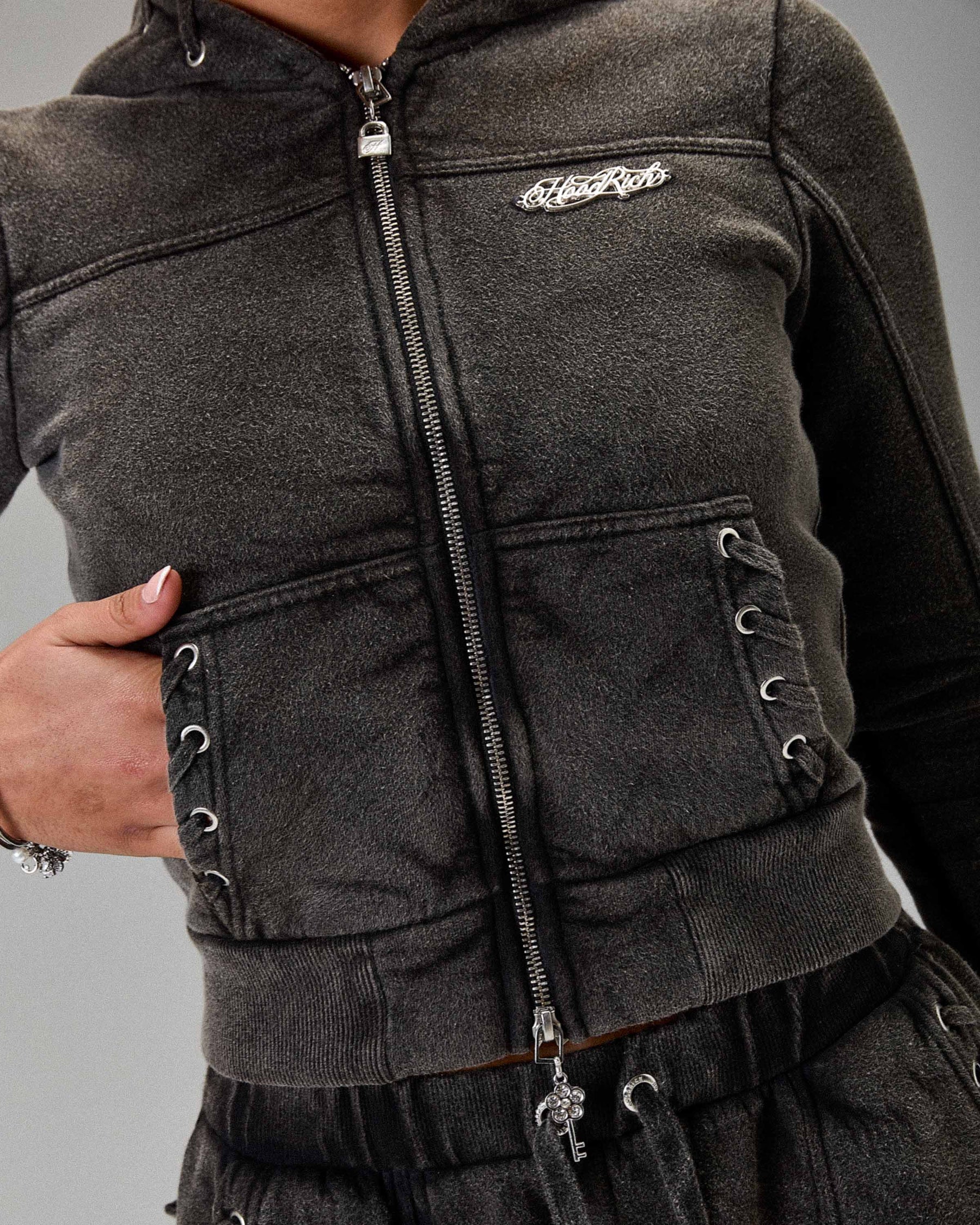 The Winner's Circle Token Slim Zip Hoodie - Washed Black