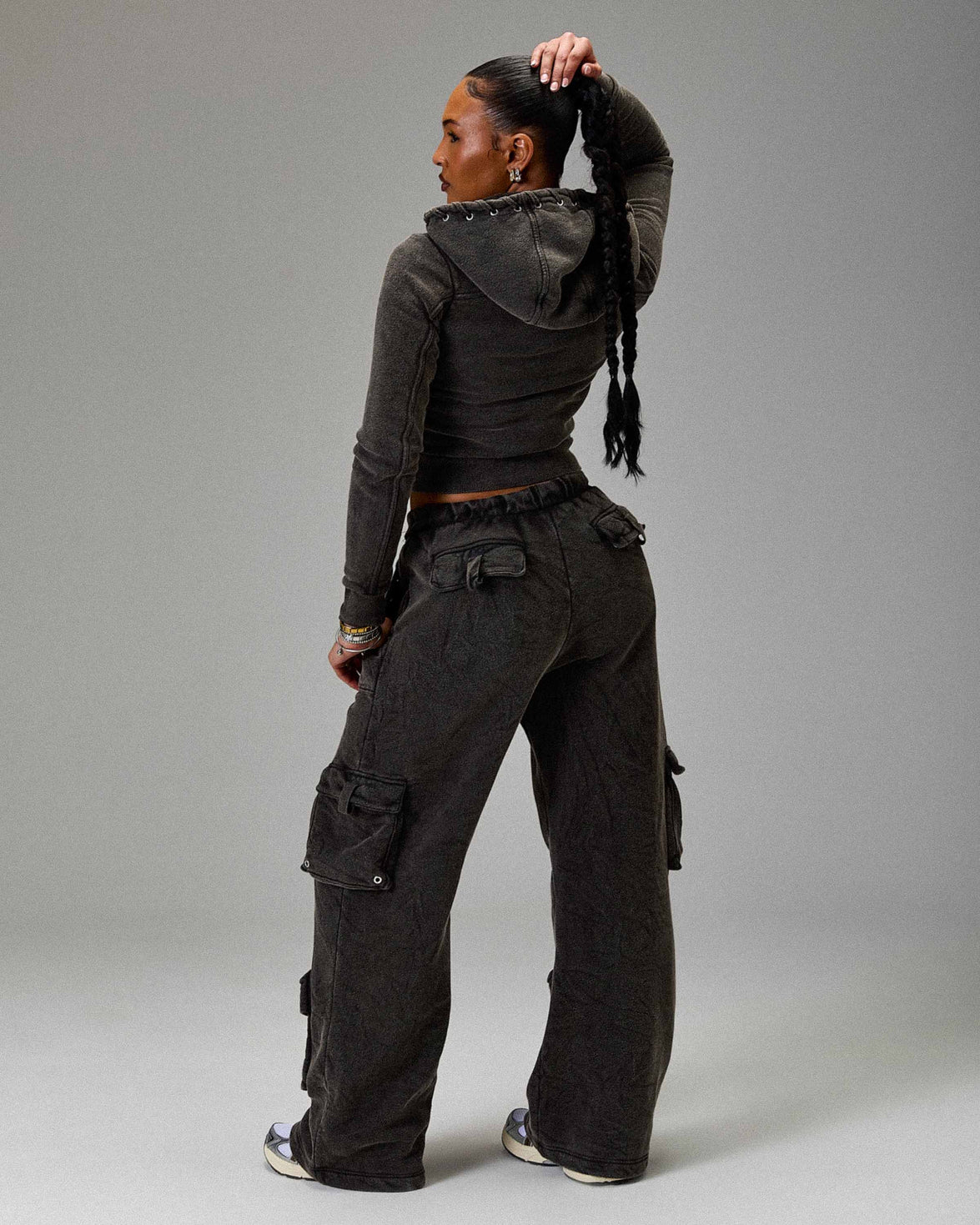 The Winner's Circle Token Oversized Wide Leg Joggers - Washed Black