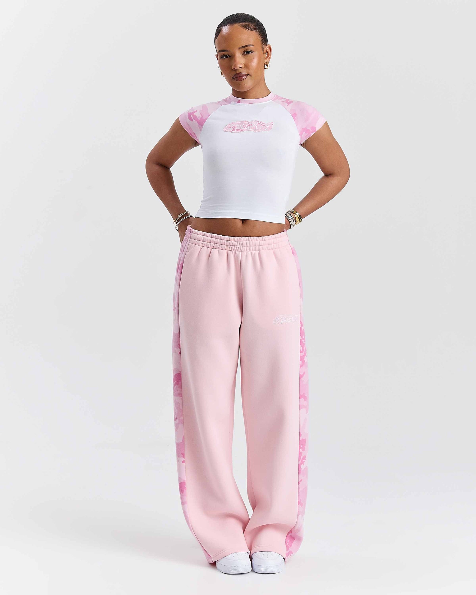 Field Oversized Wide Leg Joggers - Pink/White/Camo