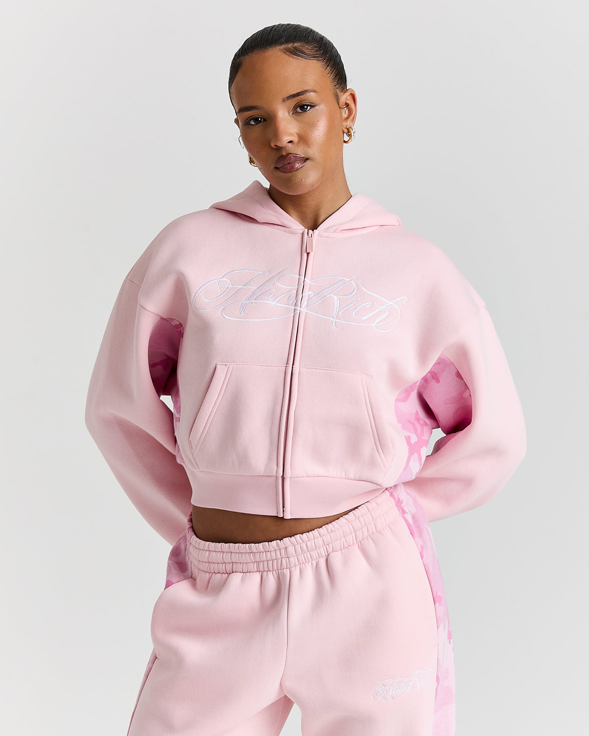 Field Boxy Zip Hoodie - Pink/White/Camo