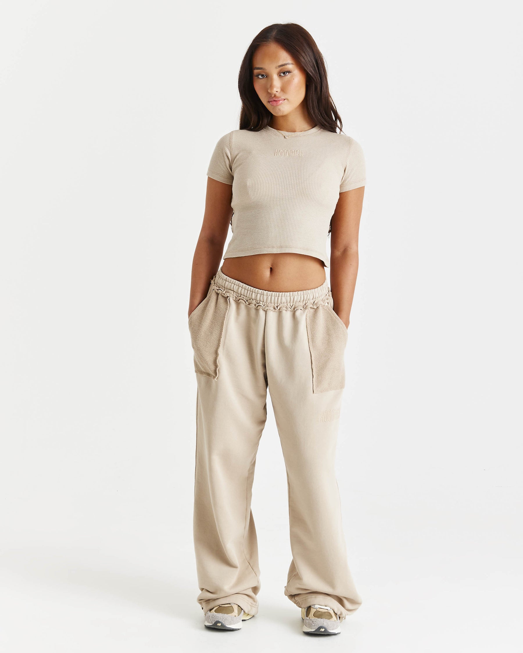 Havoc Oversized Wide Leg Joggers - Beige