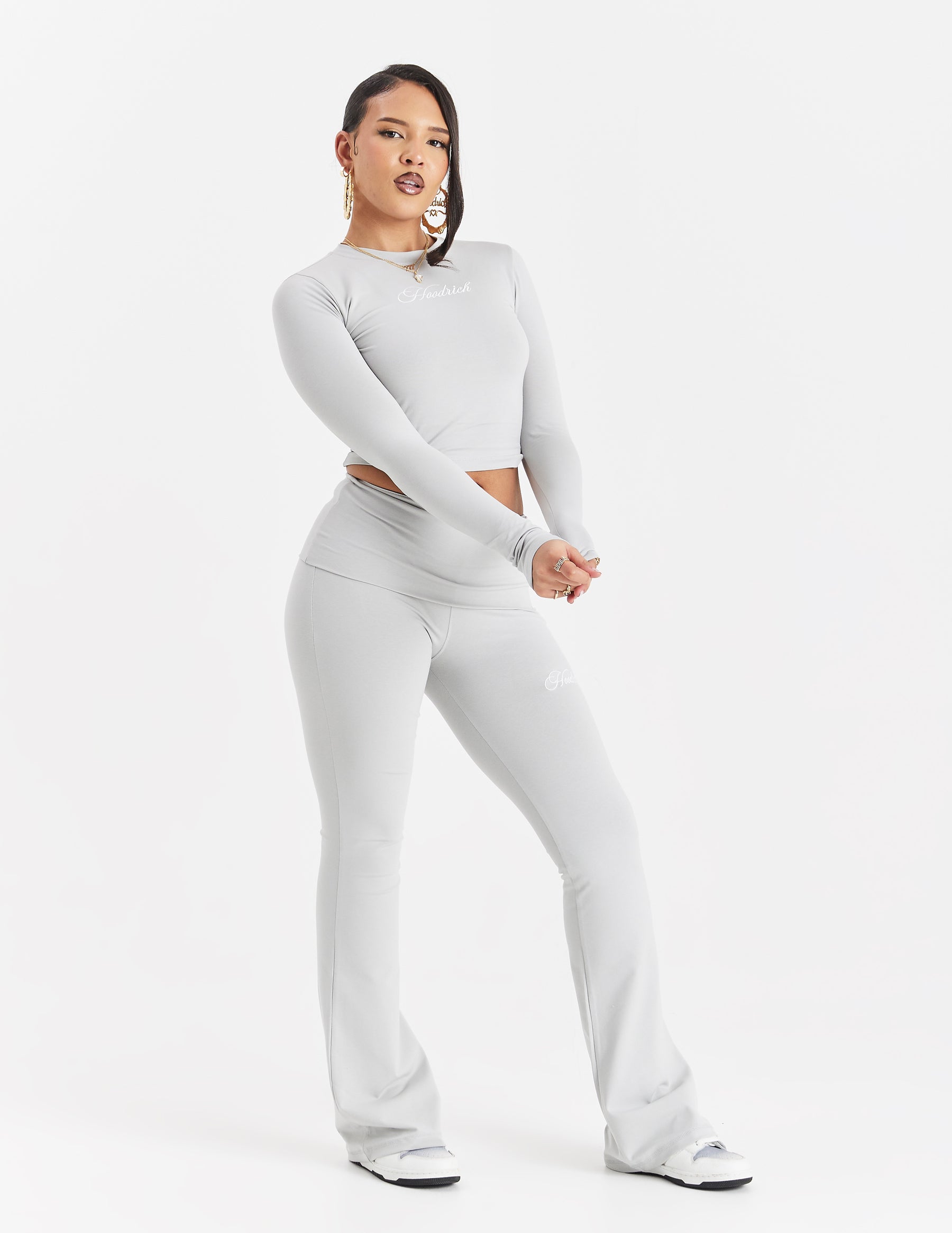 Poise Long Sleeve Fitted Tee - Light Grey/White